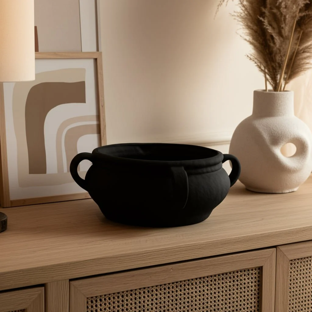 12" Textured Bowl With Handles, Black - Image 11