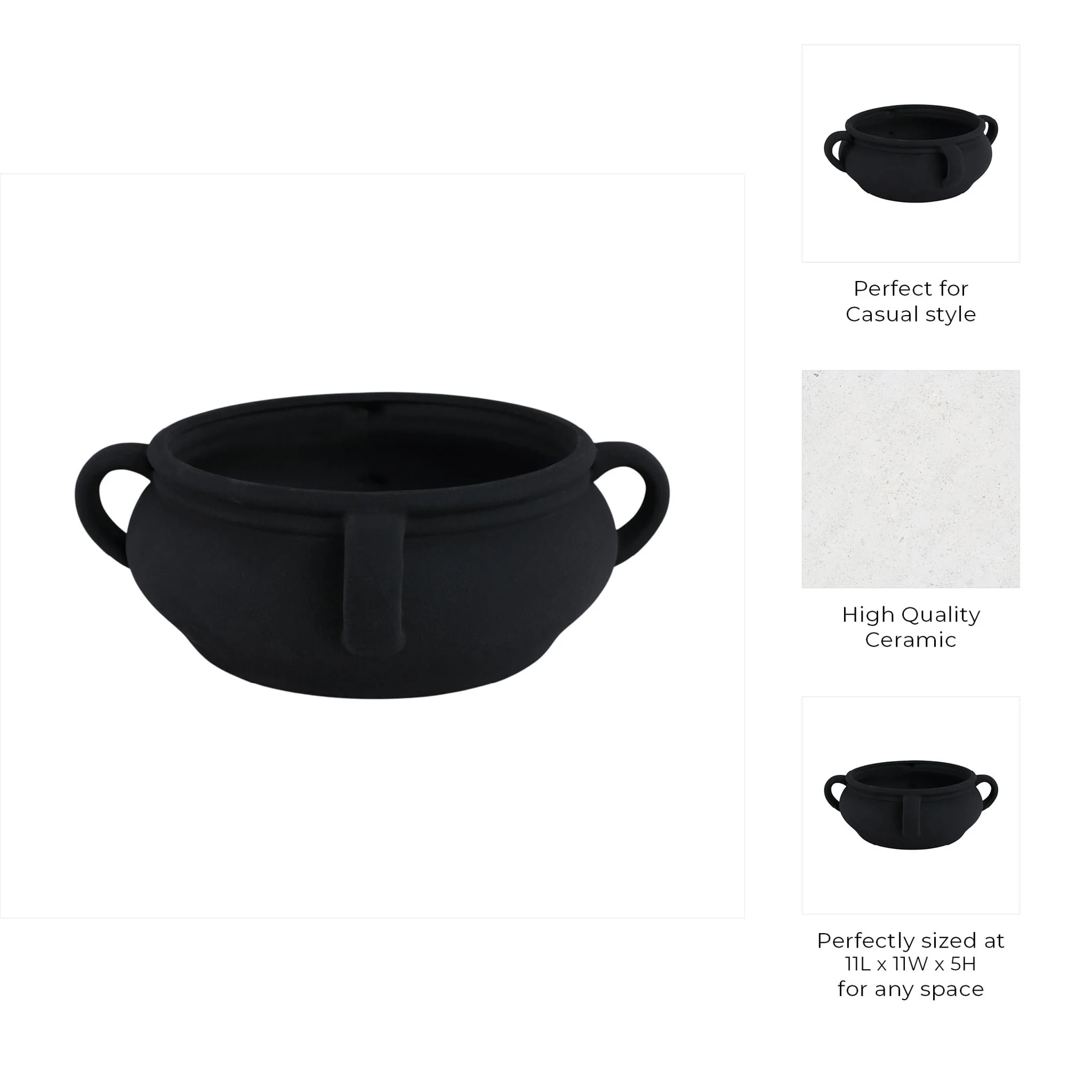 12" Textured Bowl With Handles, Black - Image 9
