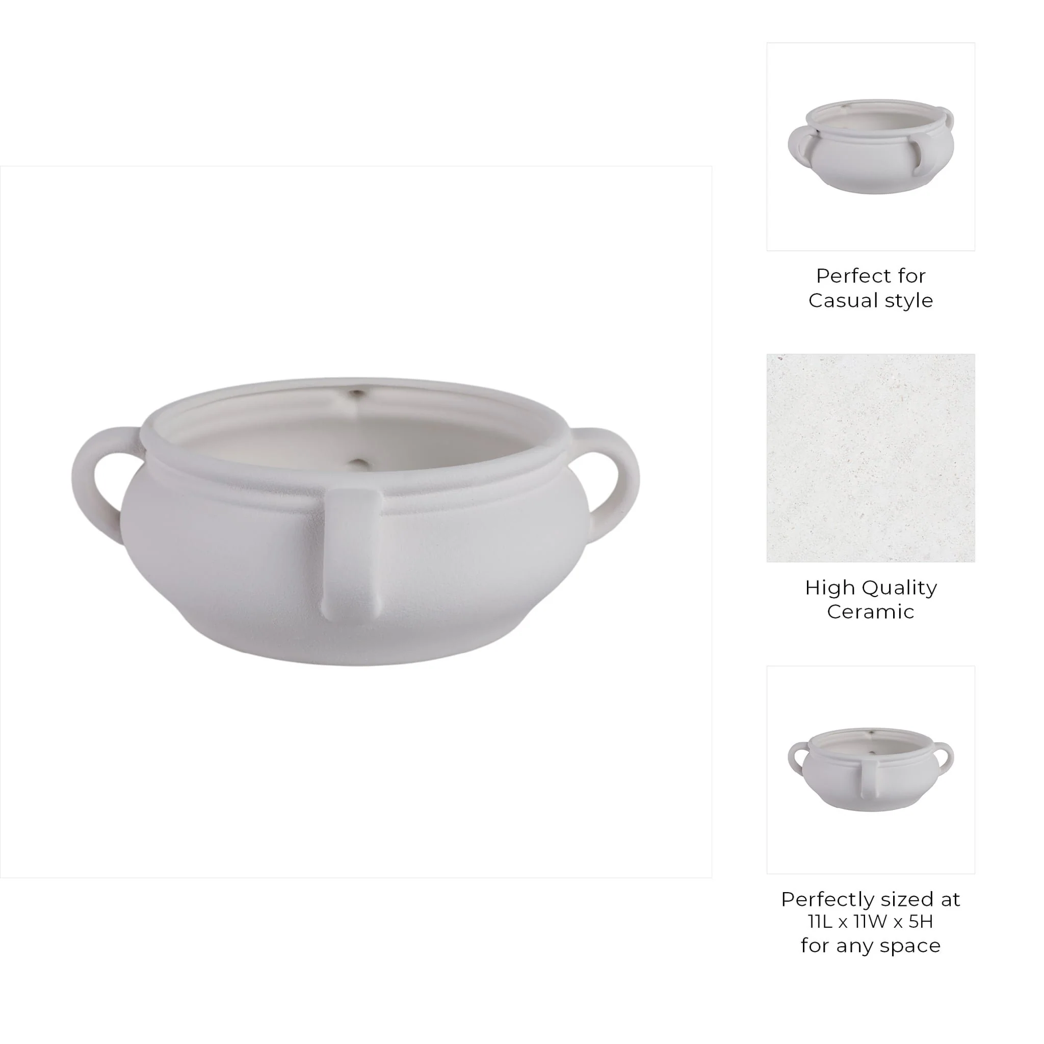 12" Textured Bowl With Handles, White - Image 9