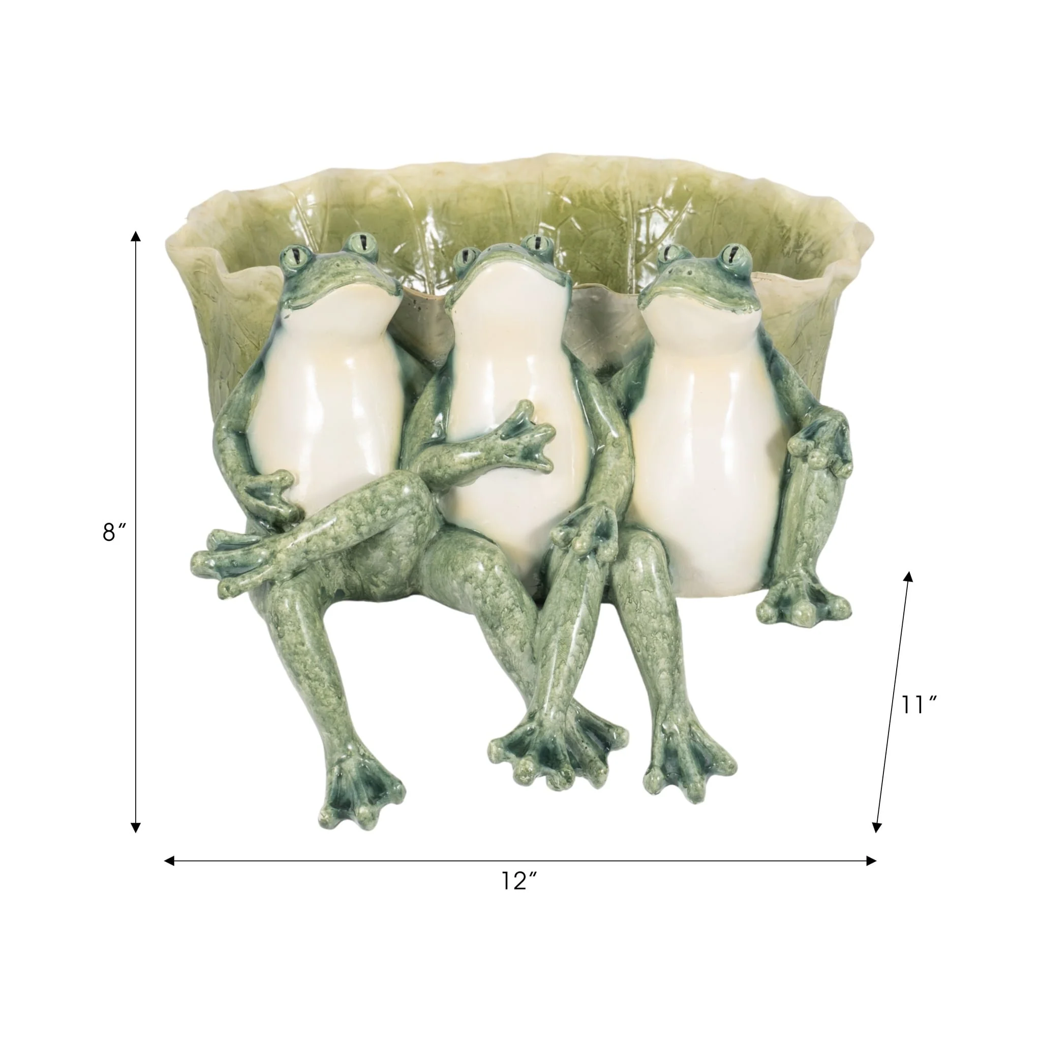 12" Three Sitting Frogs Planter, Green - Image 9