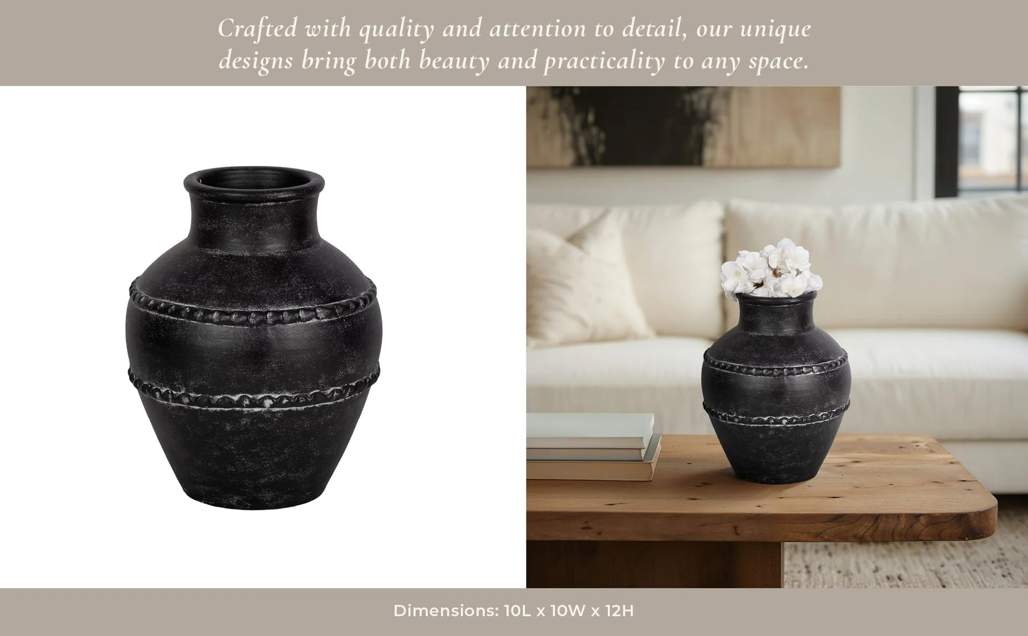 12" Traditional Terracotta Vase, Black - Image 12