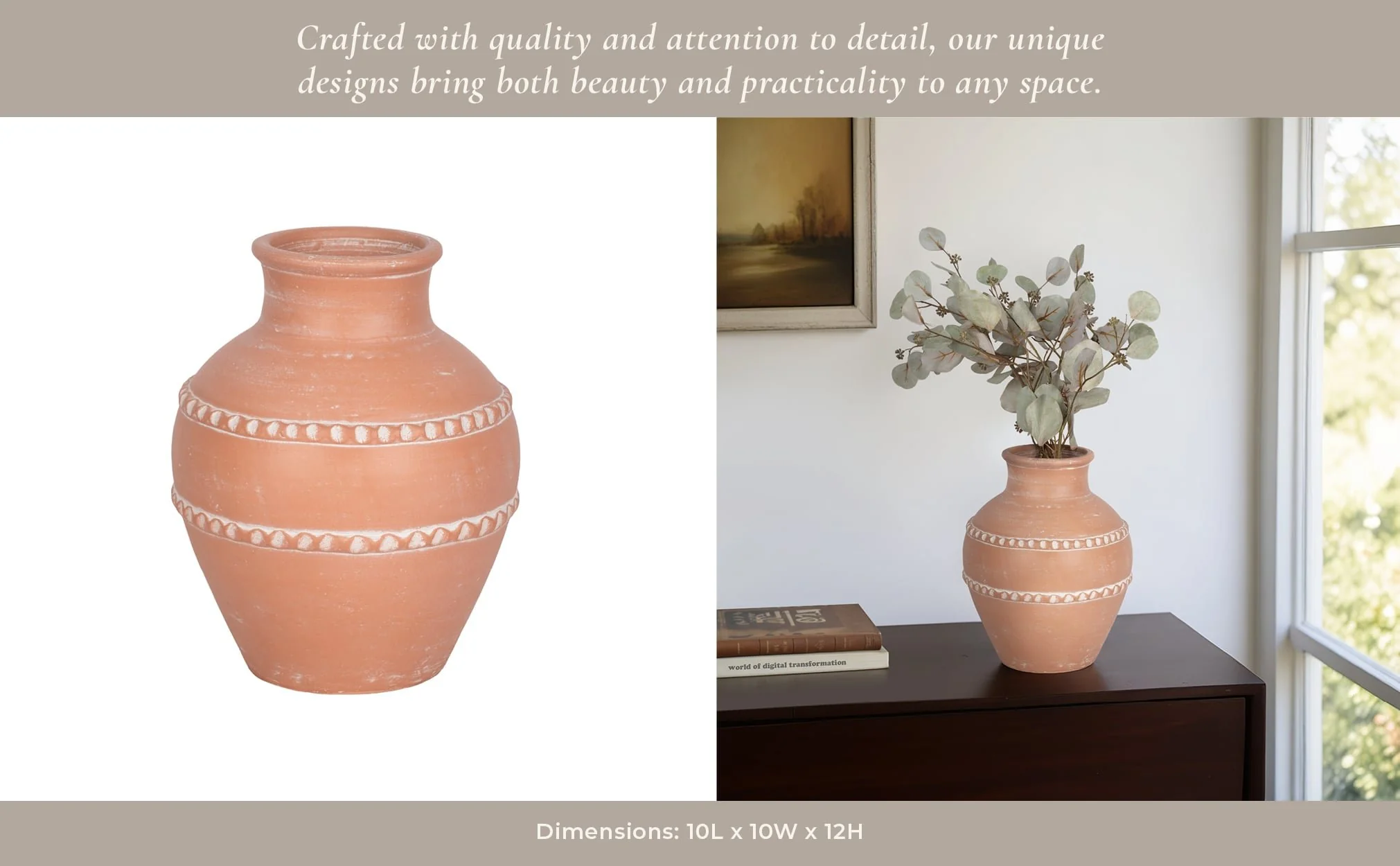 12" Traditional Terracotta Vase, Terracotta - Image 11