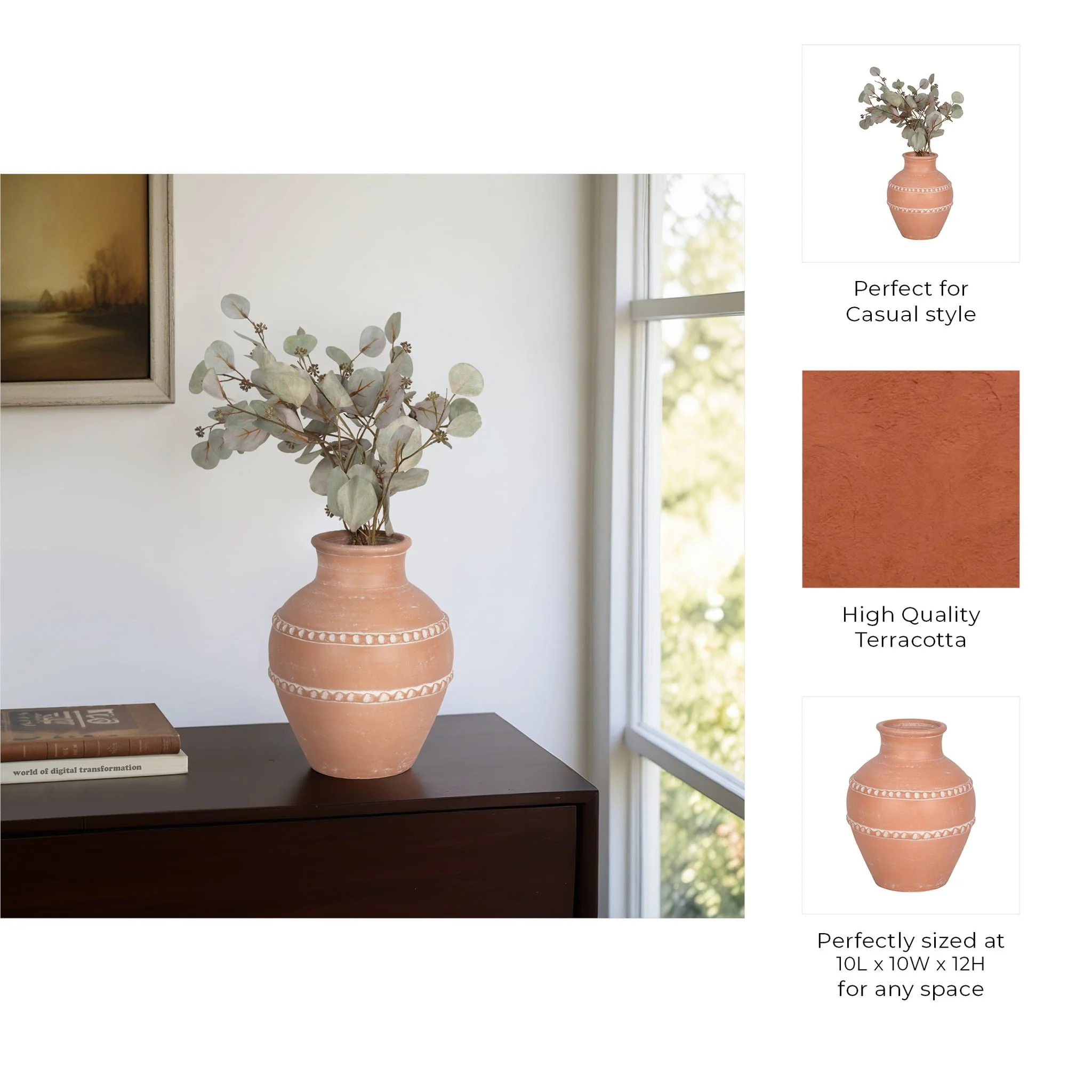 12" Traditional Terracotta Vase, Terracotta - Image 9