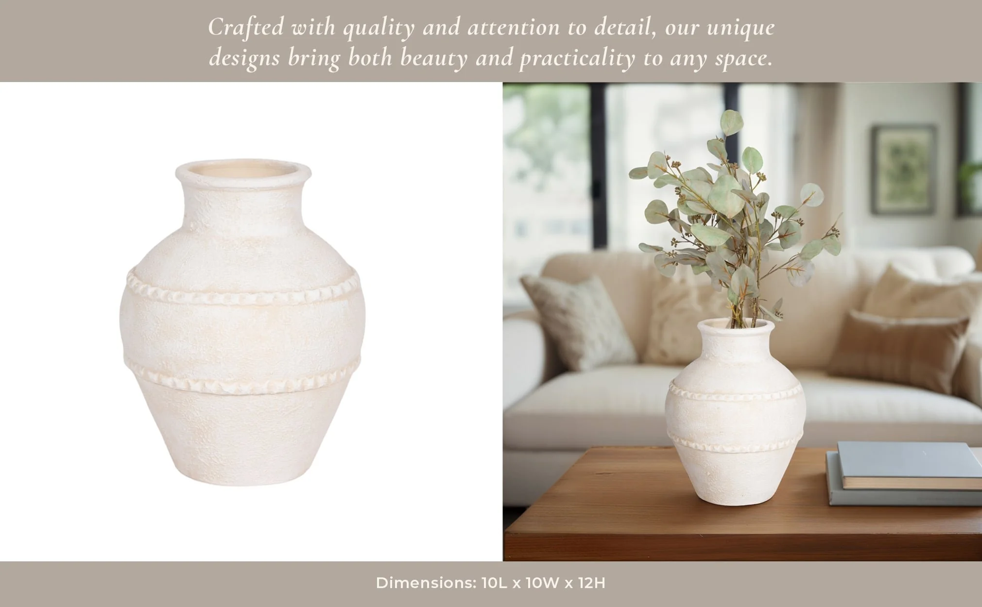 12" Traditional Textured Terracotta Vase, Ivory - Image 11