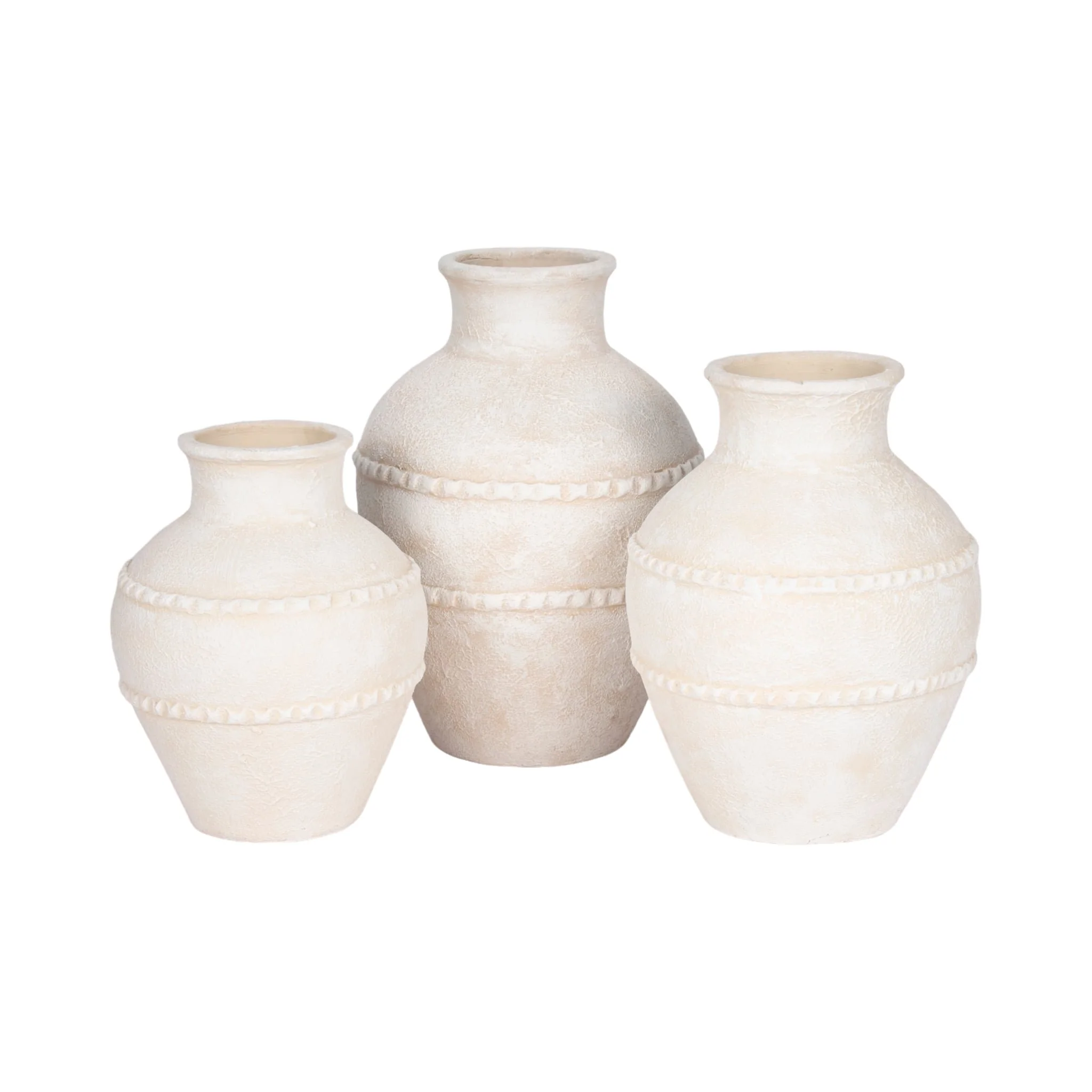 12" Traditional Textured Terracotta Vase, Ivory - Image 7