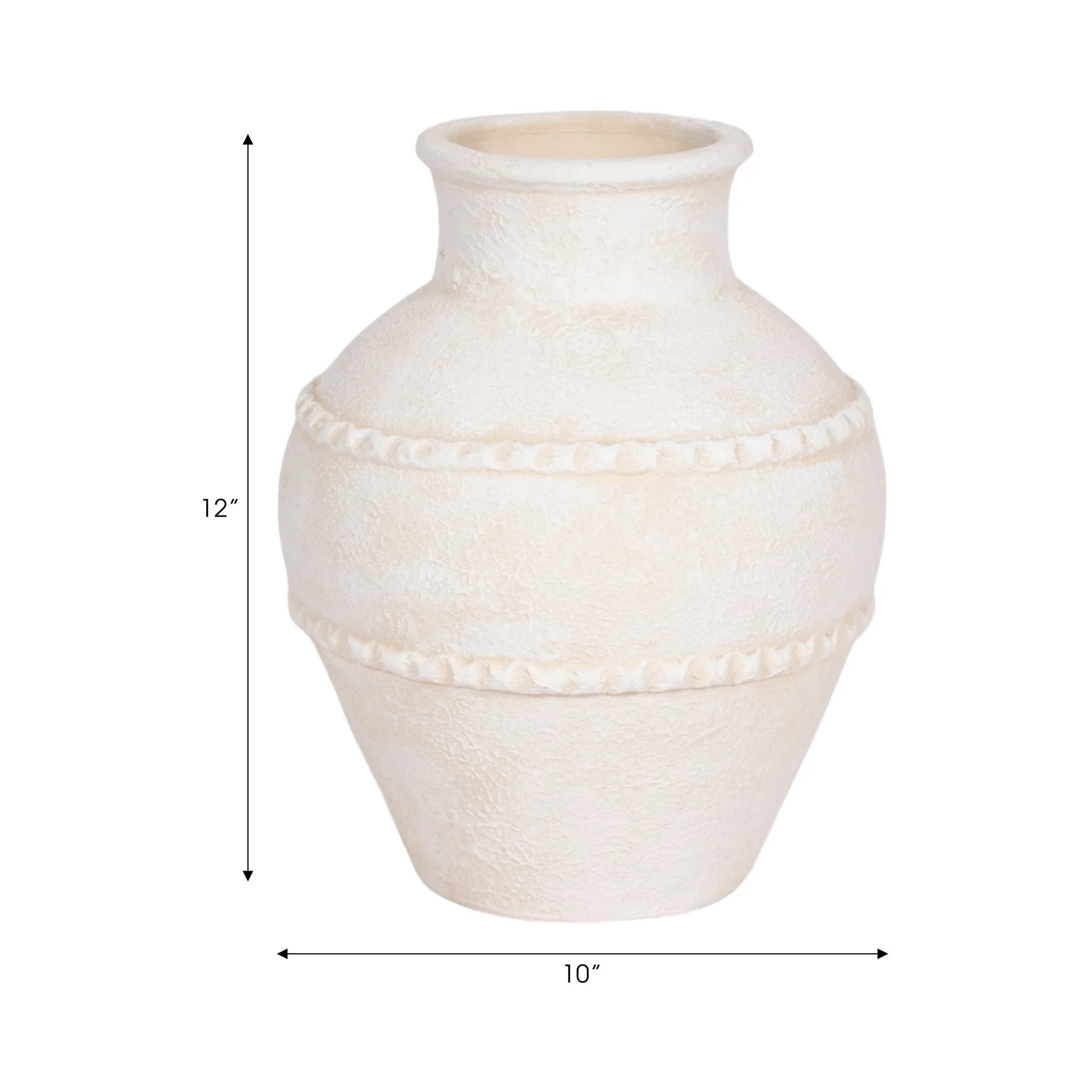 12" Traditional Textured Terracotta Vase, Ivory - Image 8