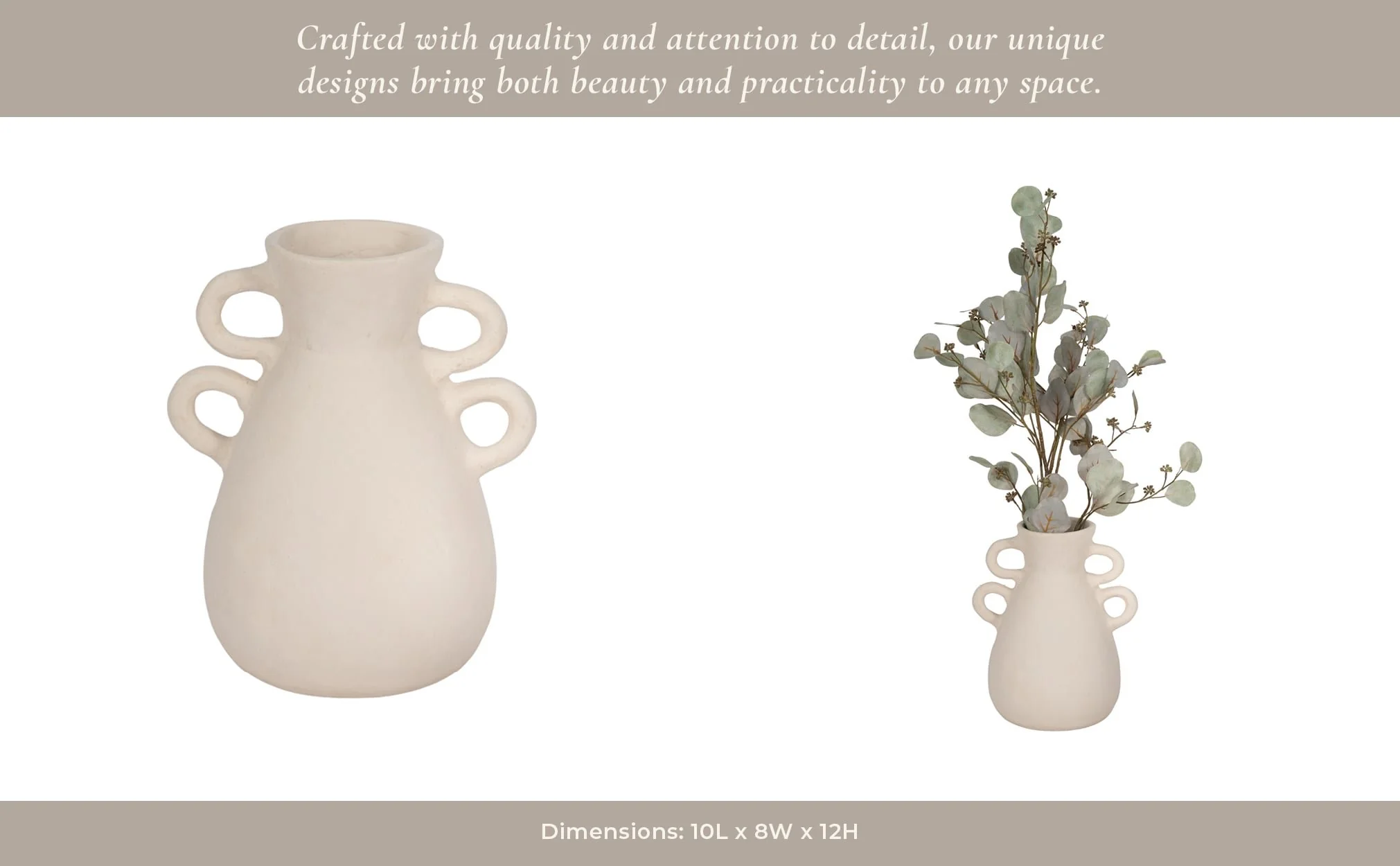 12" Vase With 4 Handles, Paper Mache, Ivory - Image 13