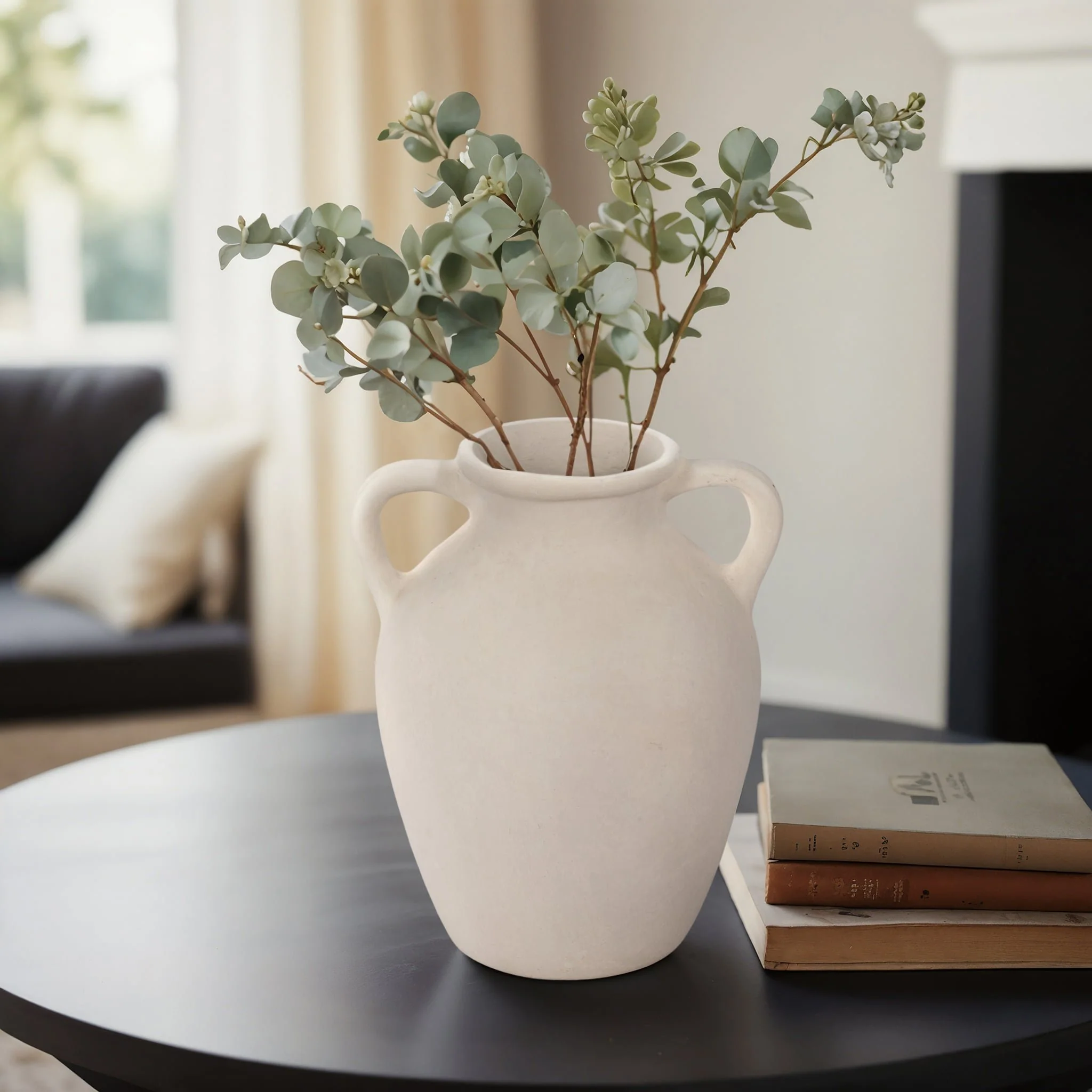 12" Vase With Handles, Paper Mache, Ivory - Image 10