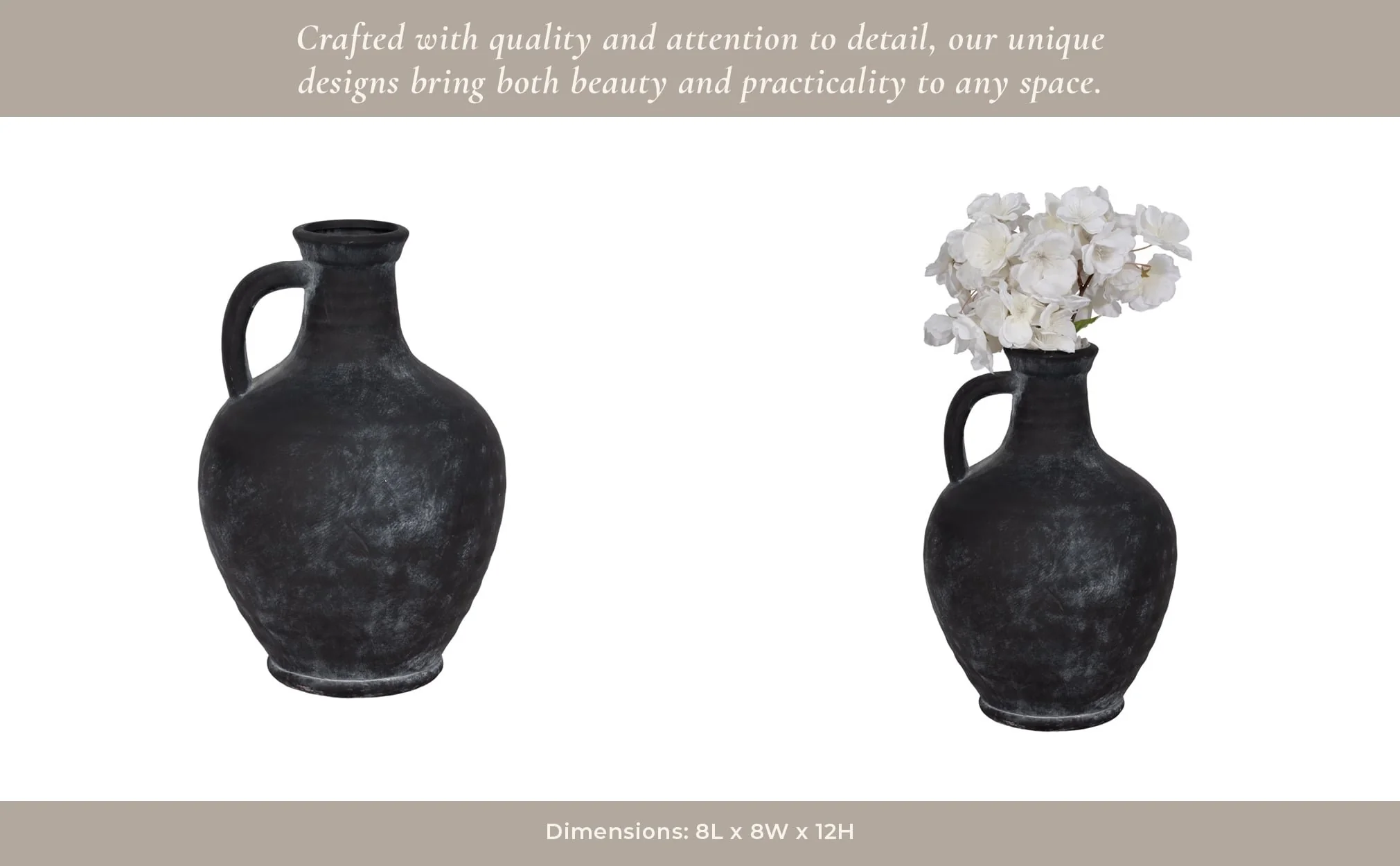 12" Weathered Jug With Handle, Black - Image 14