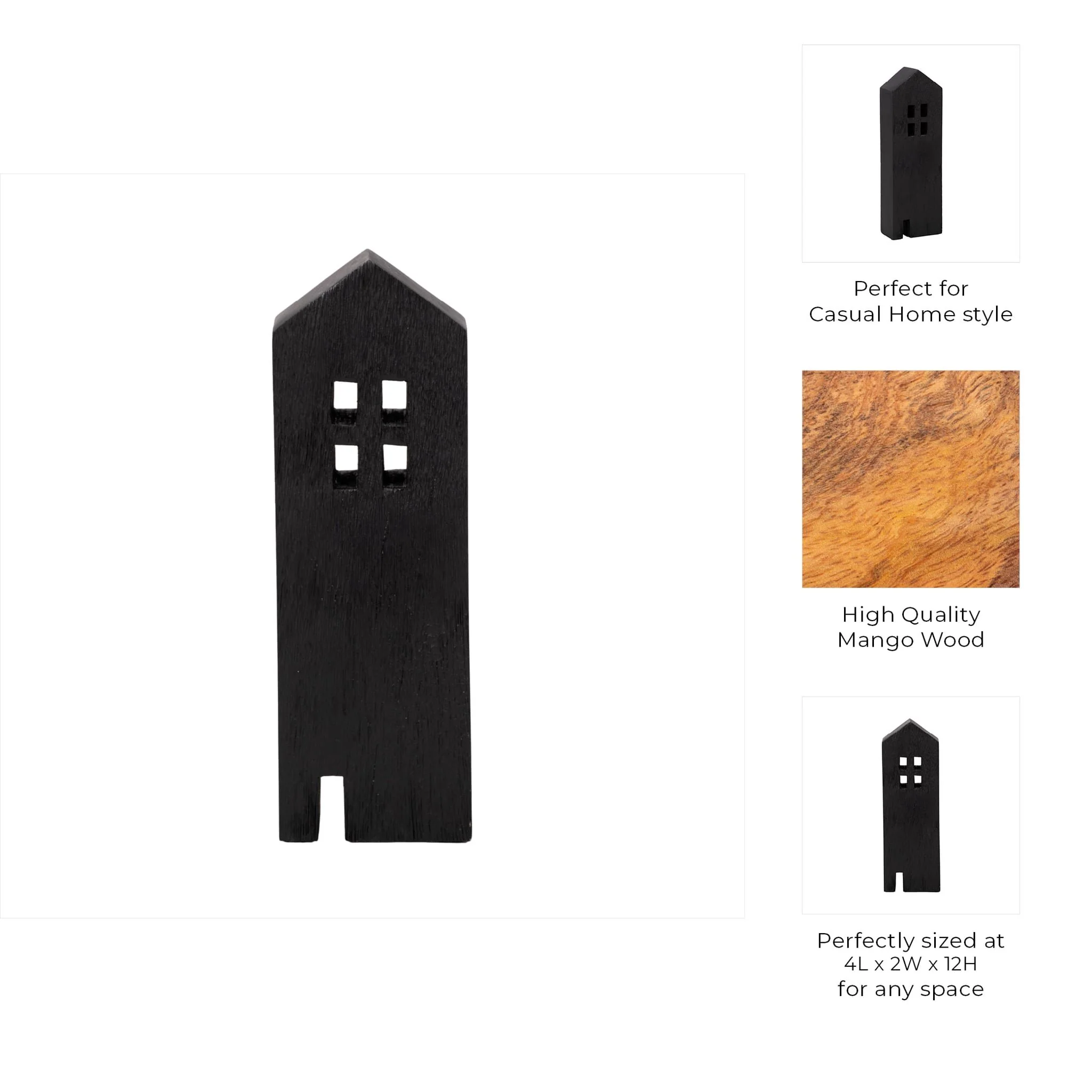 12" Wood House Decor, Black - Image 10