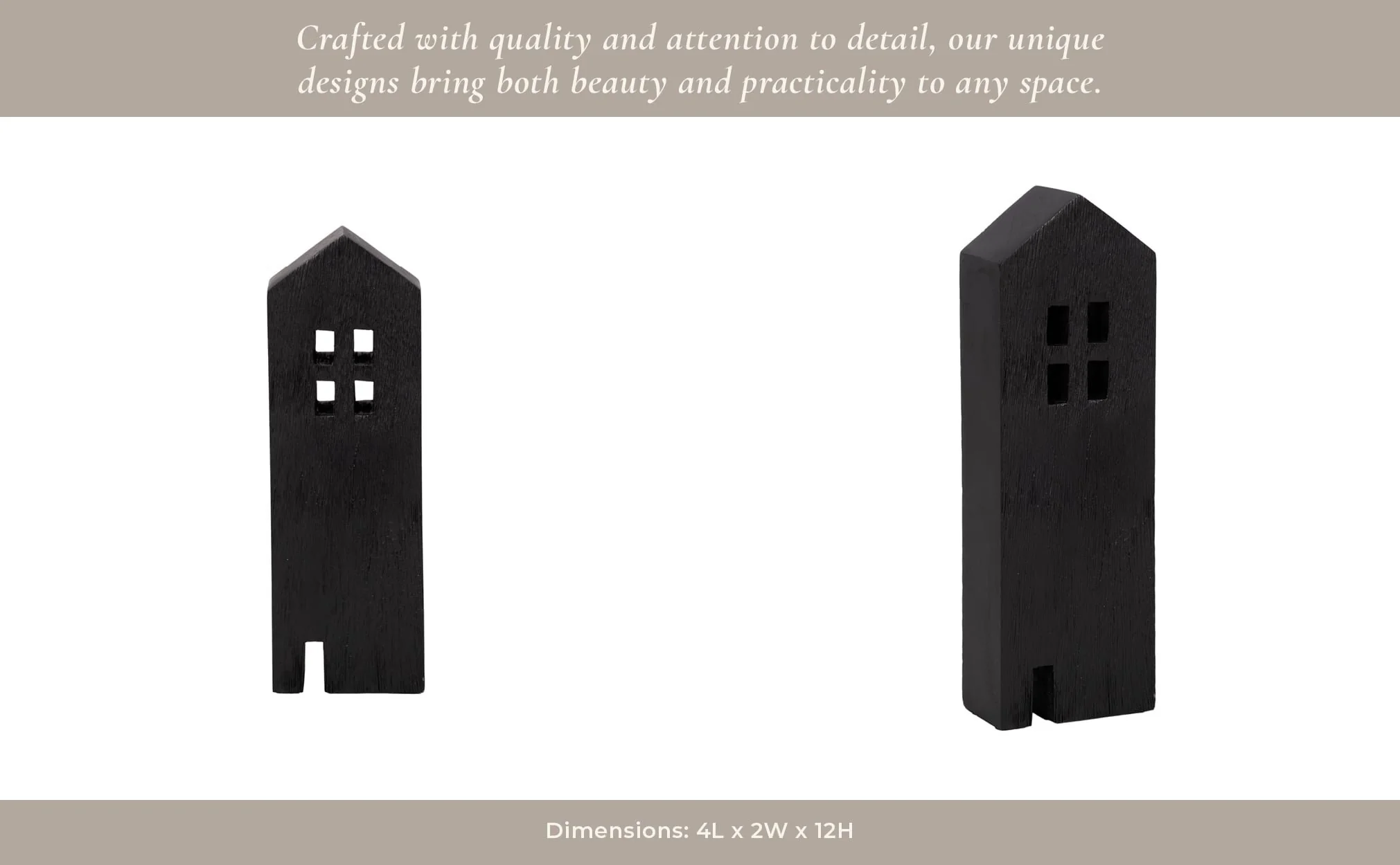 12" Wood House Decor, Black - Image 13