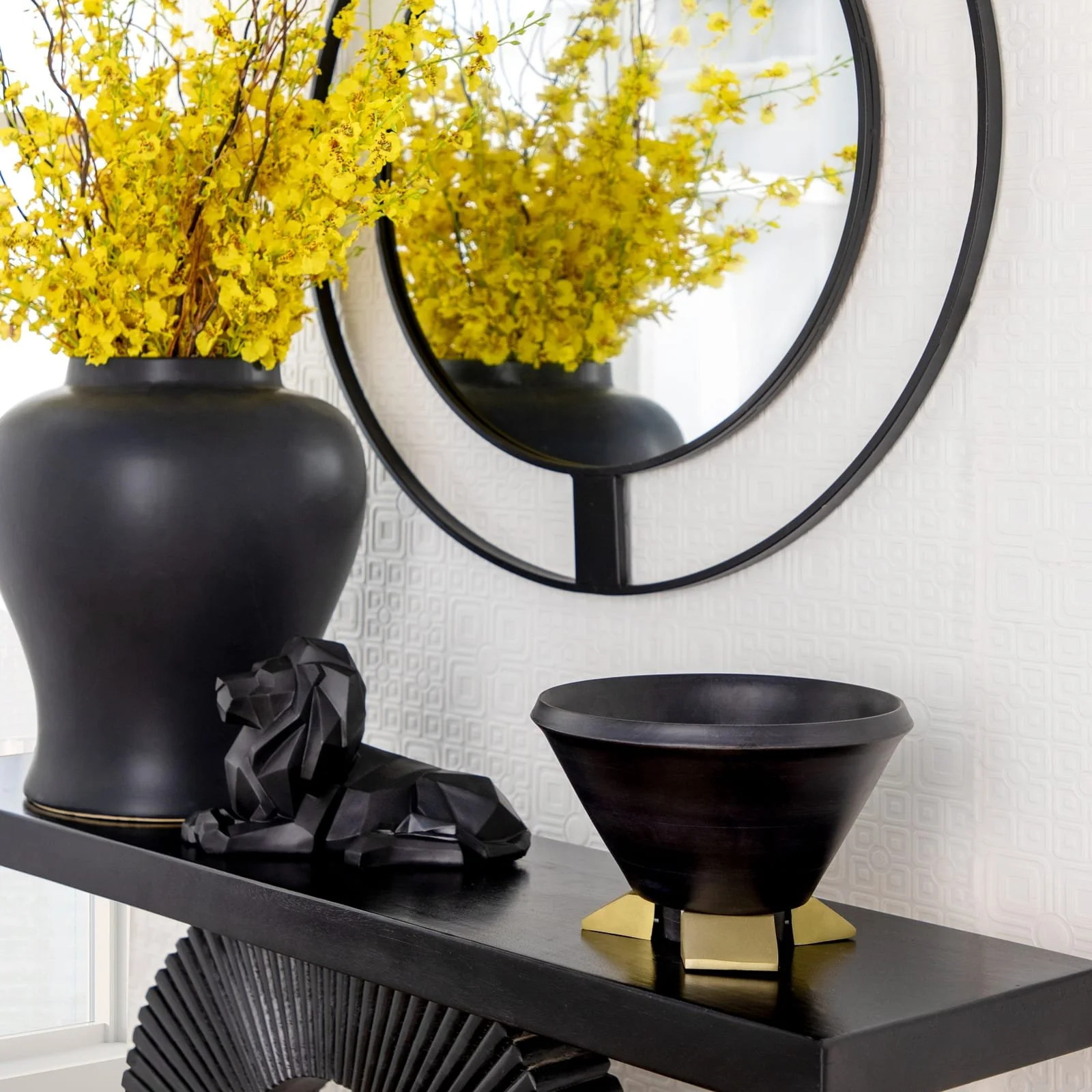 12" Wooden Bowl W/ Metal Legs, Black - Image 10