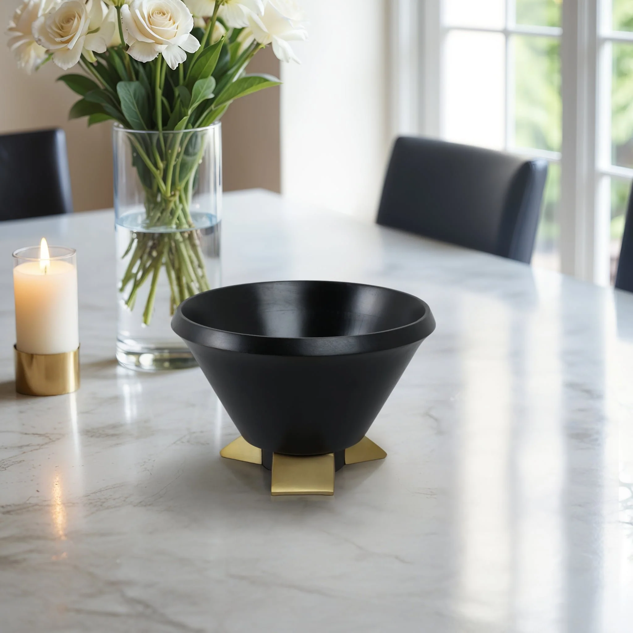 12" Wooden Bowl W/ Metal Legs, Black - Image 11