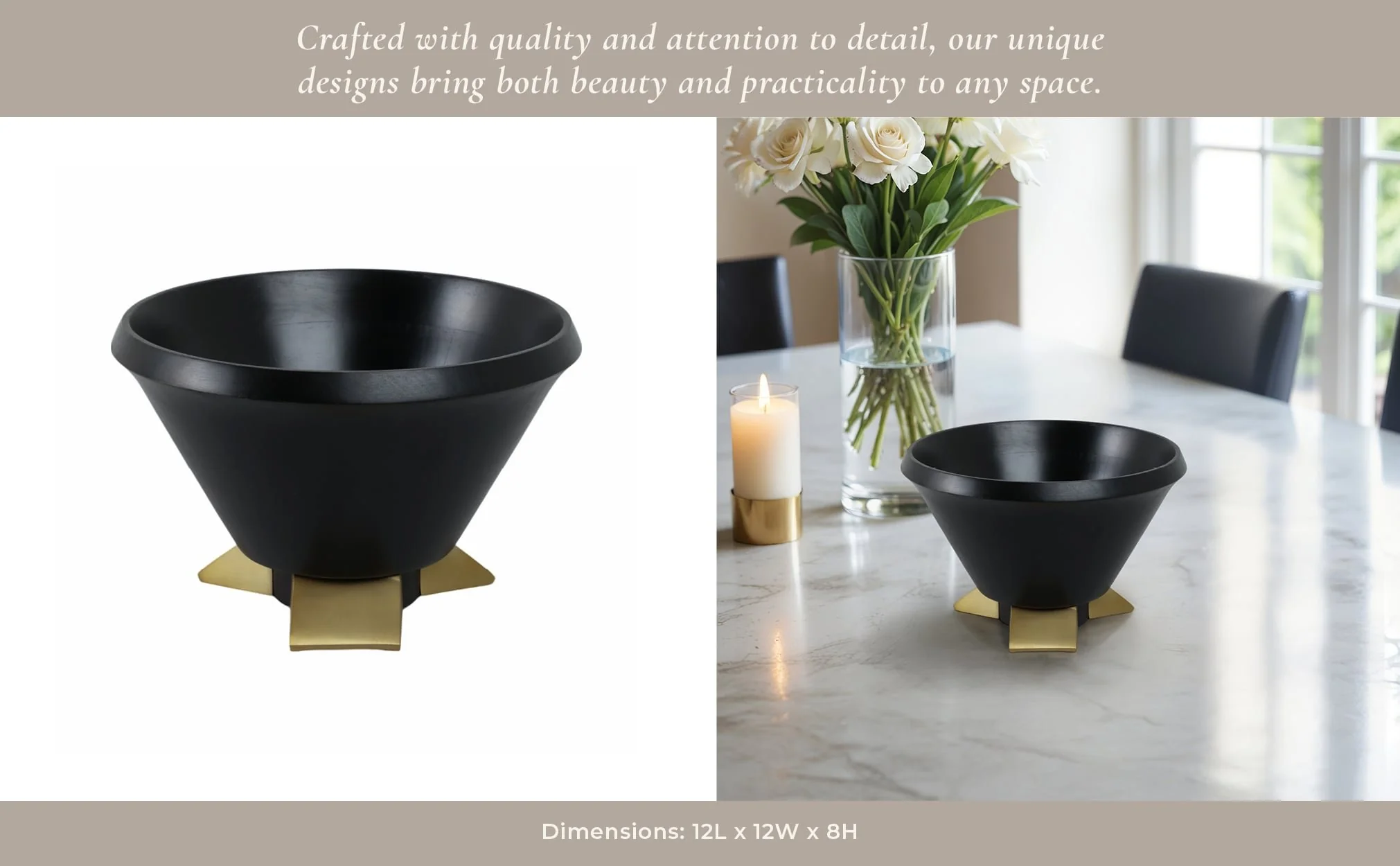 12" Wooden Bowl W/ Metal Legs, Black - Image 12