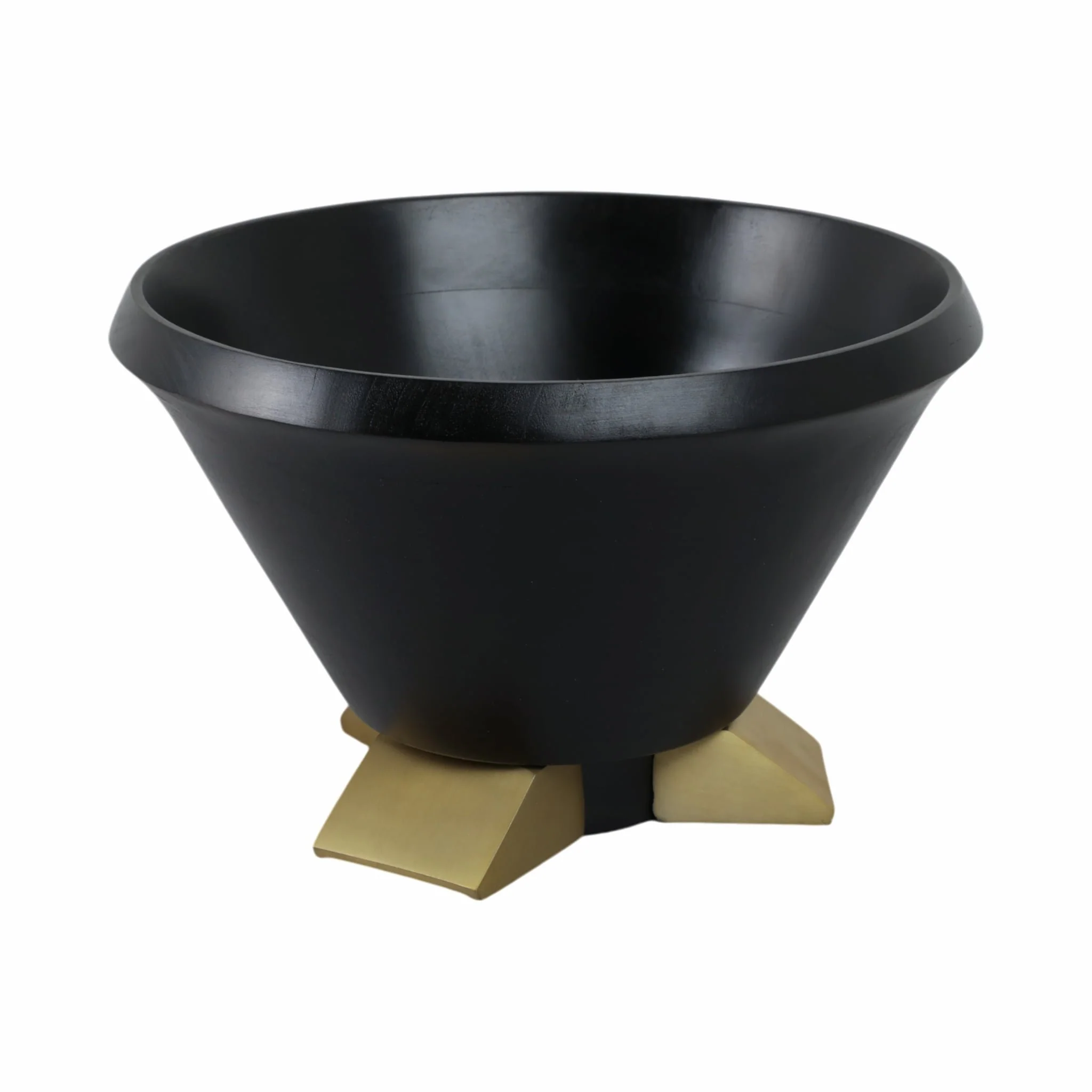 12" Wooden Bowl W/ Metal Legs, Black - Image 3