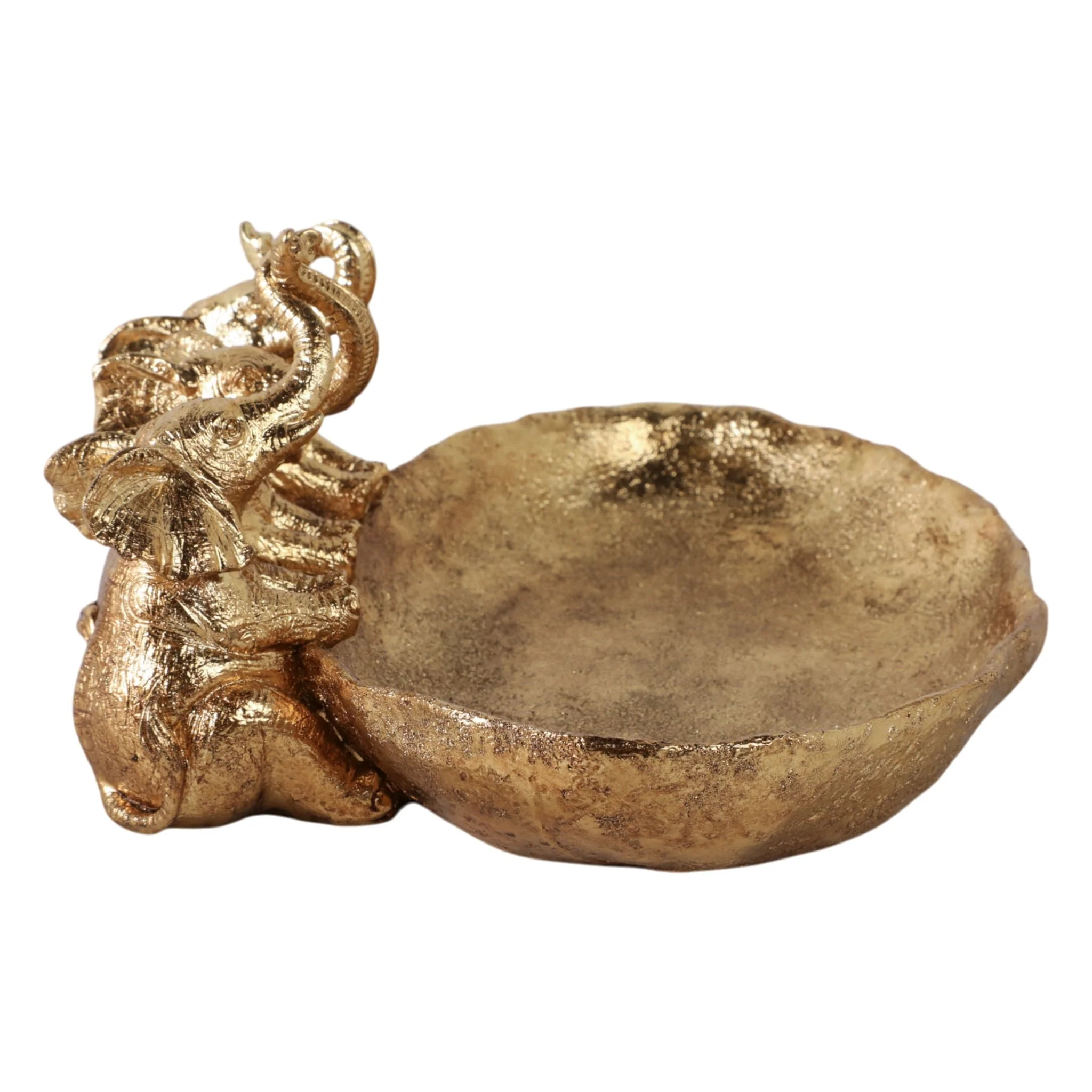 12x10" Bowl With 3 Elephants, Gold - Image 3