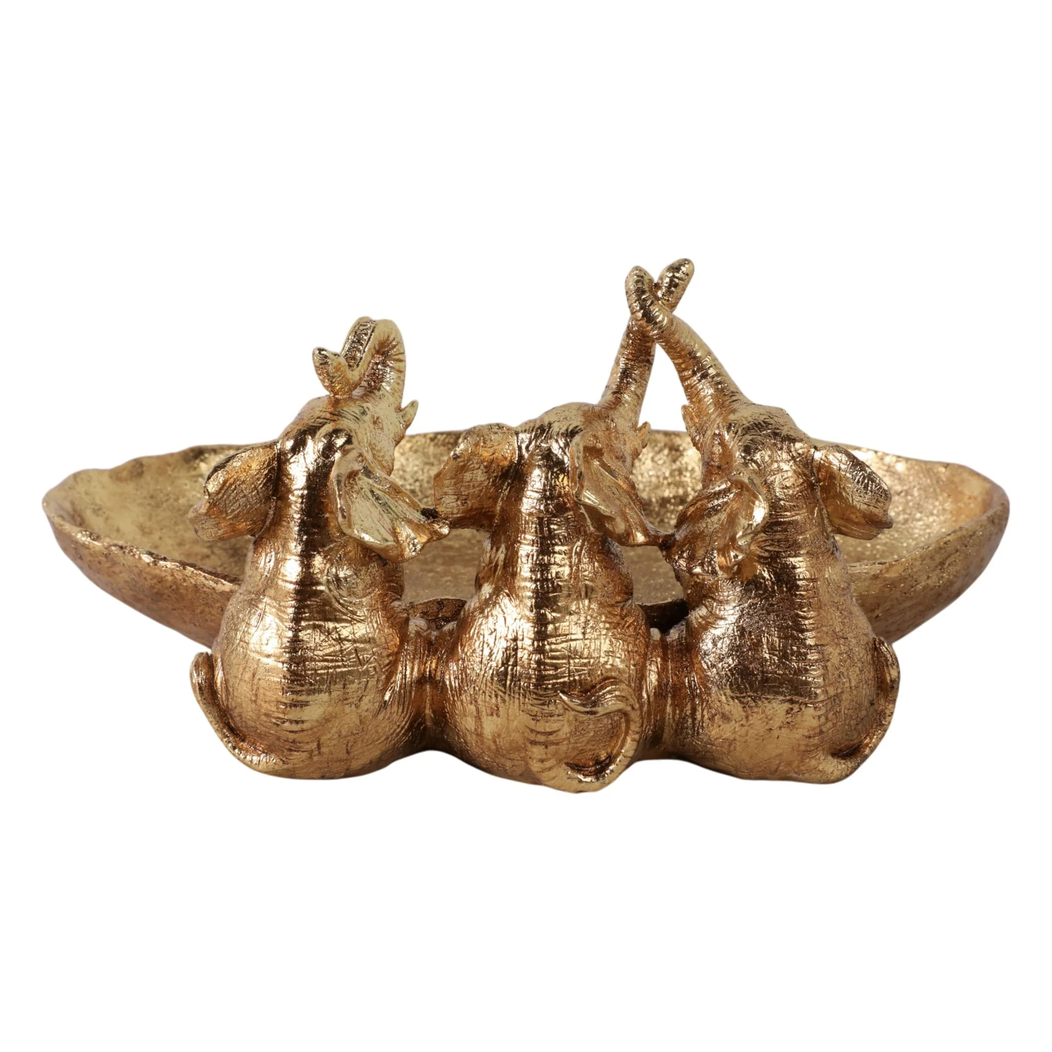 12x10" Bowl With 3 Elephants, Gold - Image 4