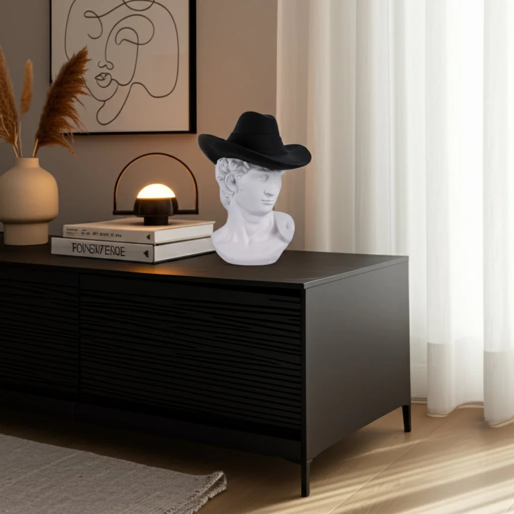 12x10" Greek God With Cowboy Hat, White/black - Image 10