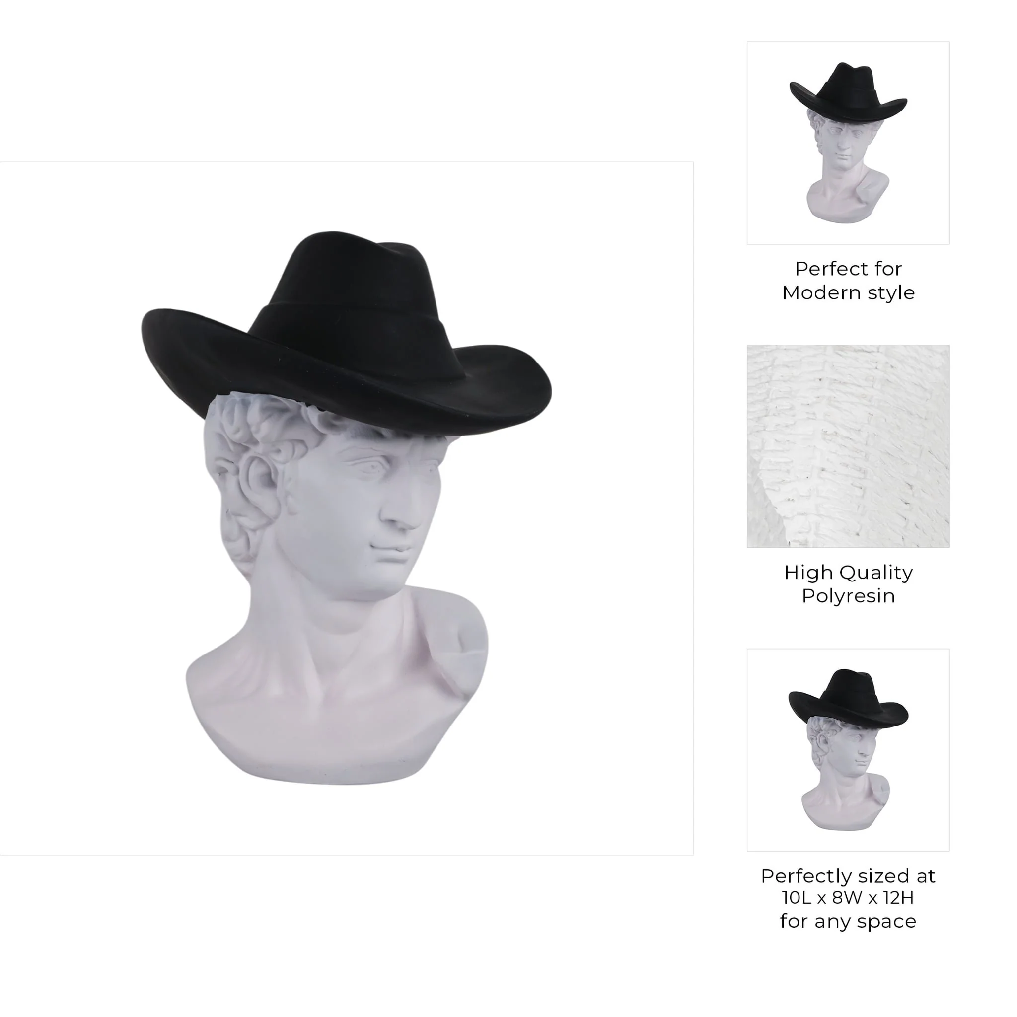 12x10" Greek God With Cowboy Hat, White/black - Image 9