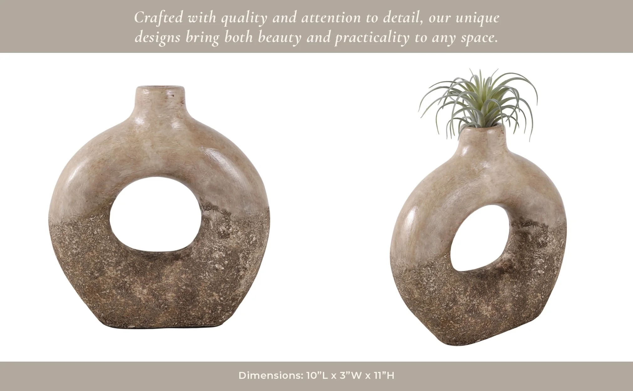 12x10" Open Cut-out Terracotta Vase, Ivory Multi - Image 10