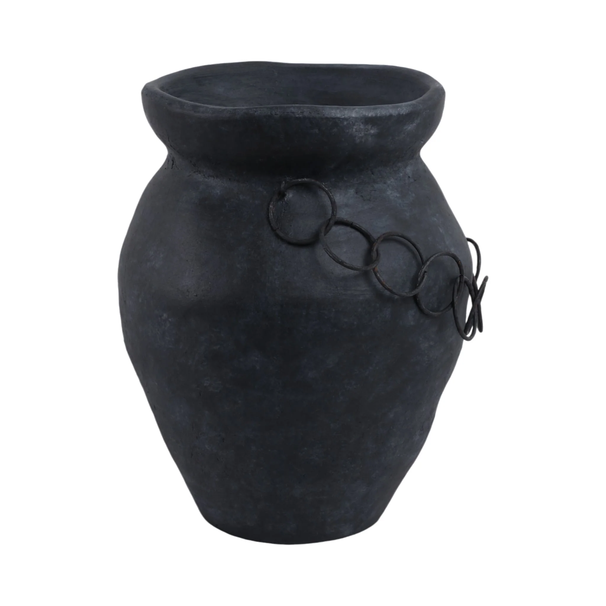 12x10" Rustic Vase With Chain, Black - Image 3