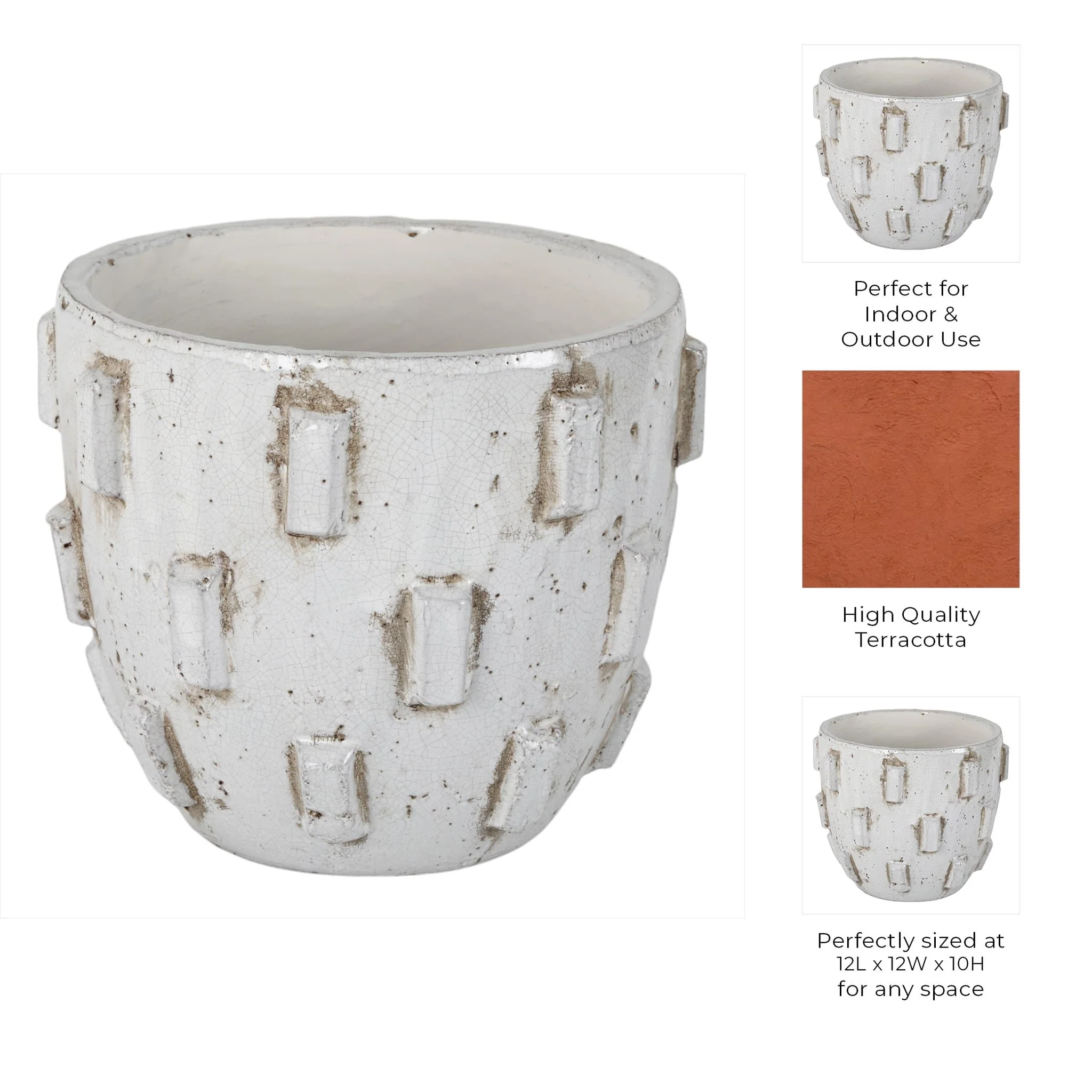 12x10" Sculptural Hobnail Planter, White - Image 3