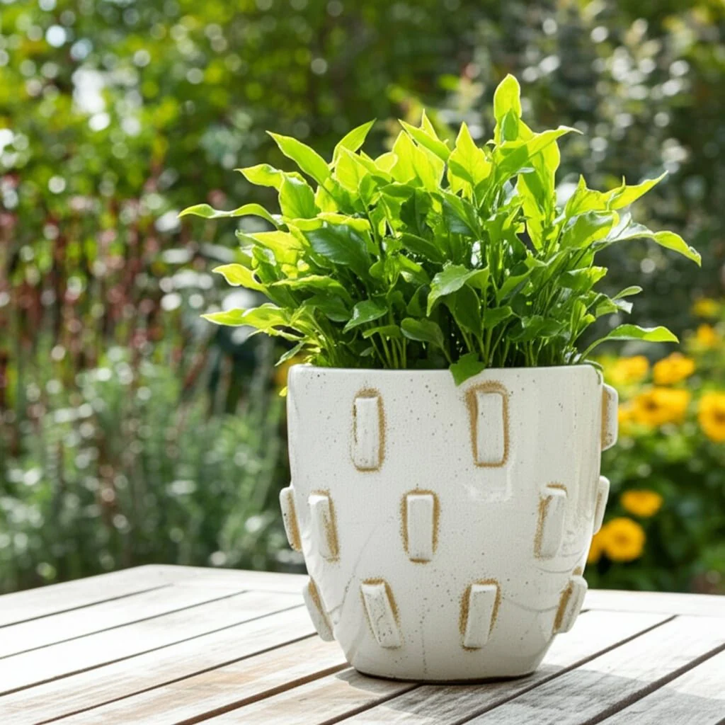 12x10" Sculptural Hobnail Planter, White - Image 6