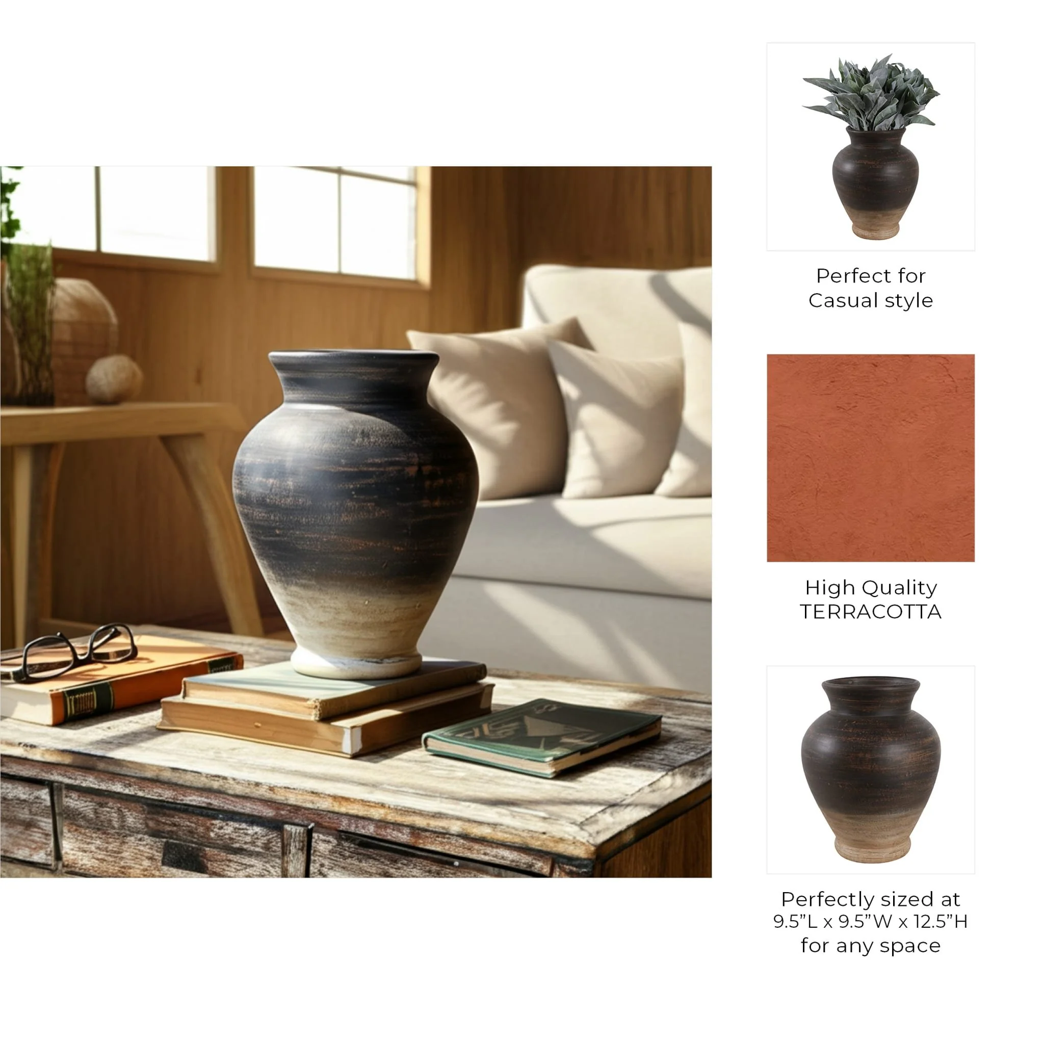 12x10" Traditional Terracotta Vase,chocolate Brown - Image 9