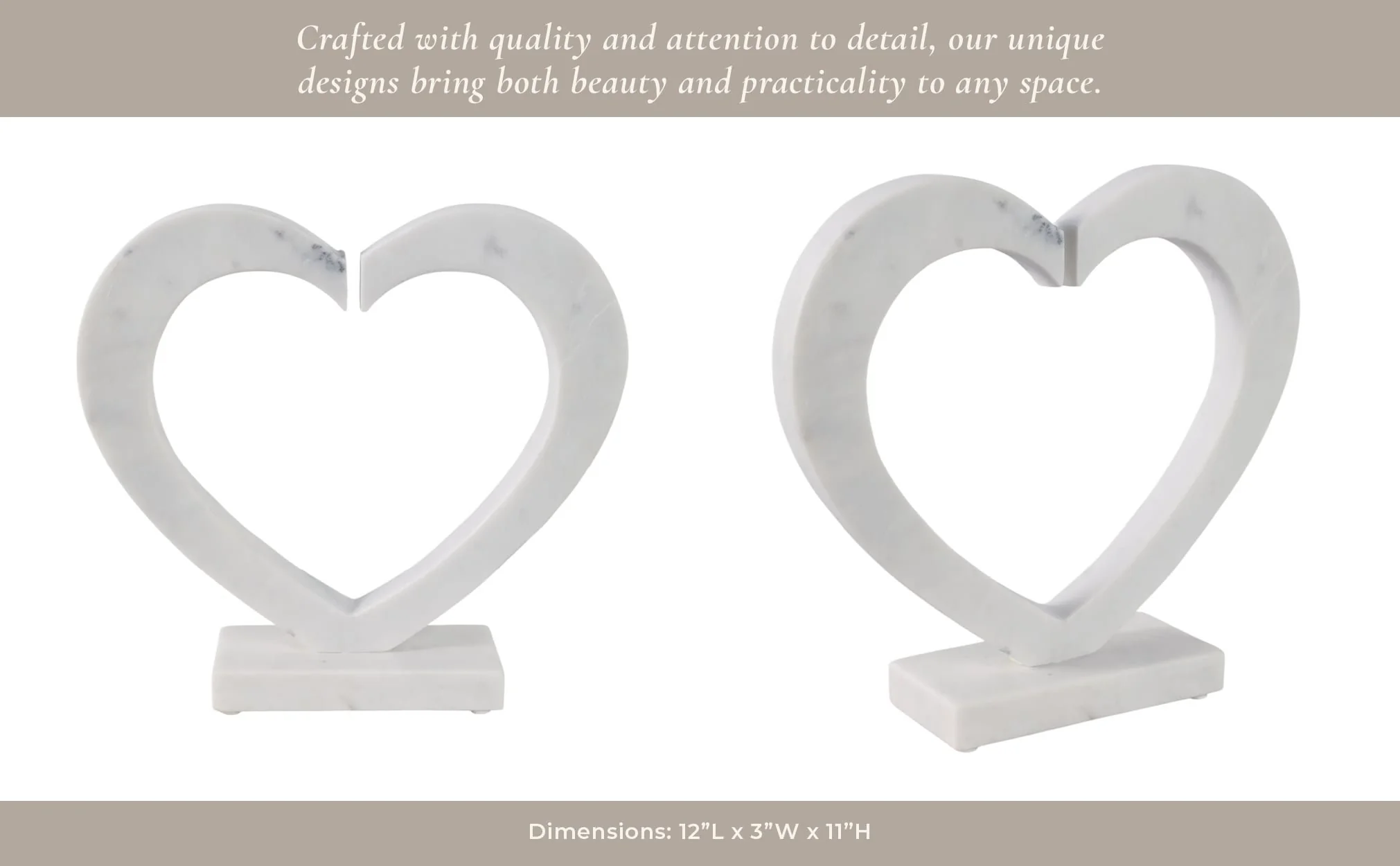 12x11" Open Heart Marble Sculpture, White - Image 11