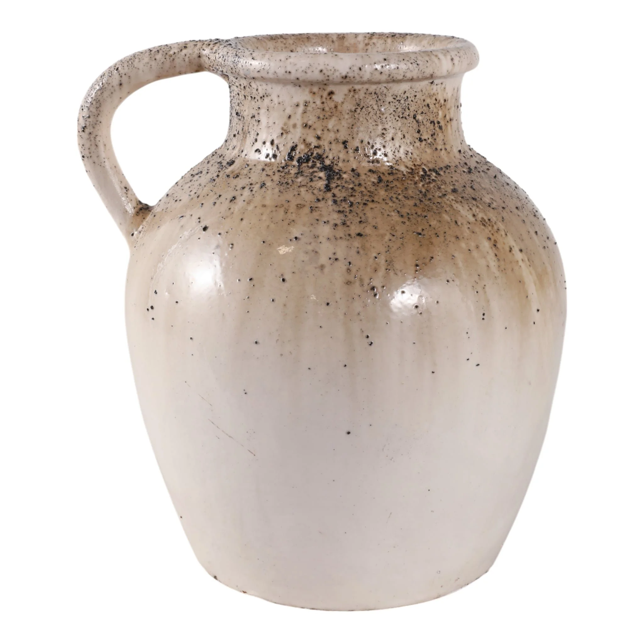 12x11" Textured Terracotta Jug Vase, Ivory/ Brown - Image 4