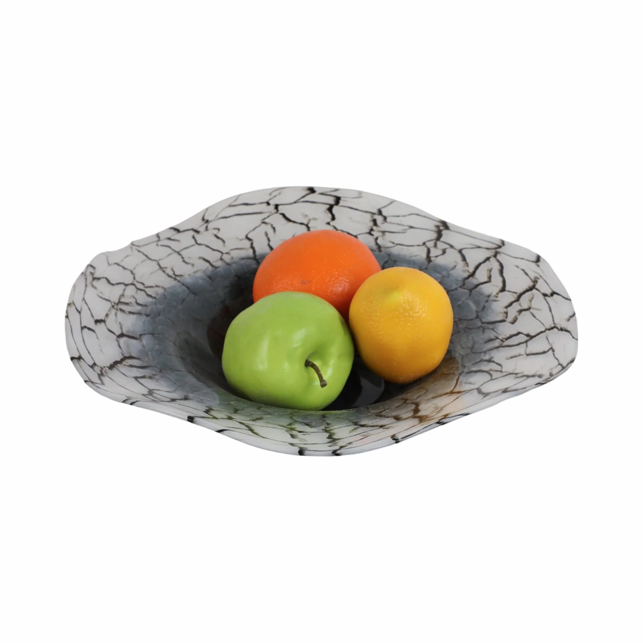 12x12" Abstract Glass Bowl With Veining, White/bla - Image 2
