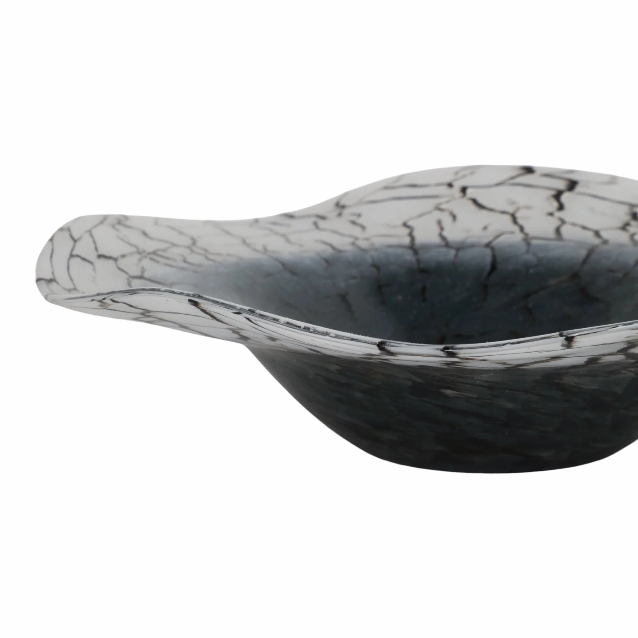 12x12" Abstract Glass Bowl With Veining, White/bla - Image 5