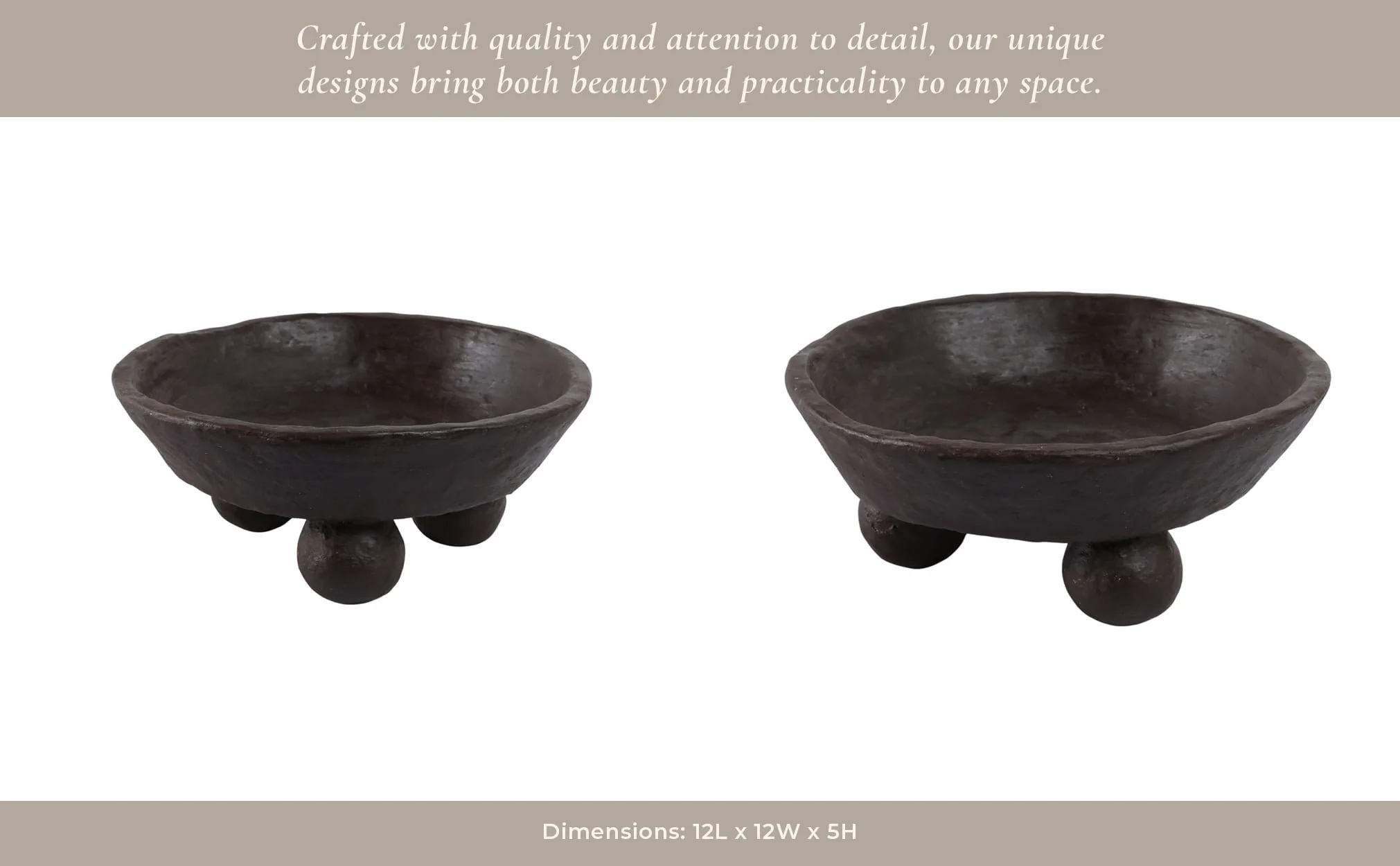12x12" Paper Mache Knobby Footed Bowl, Brown - Image 13