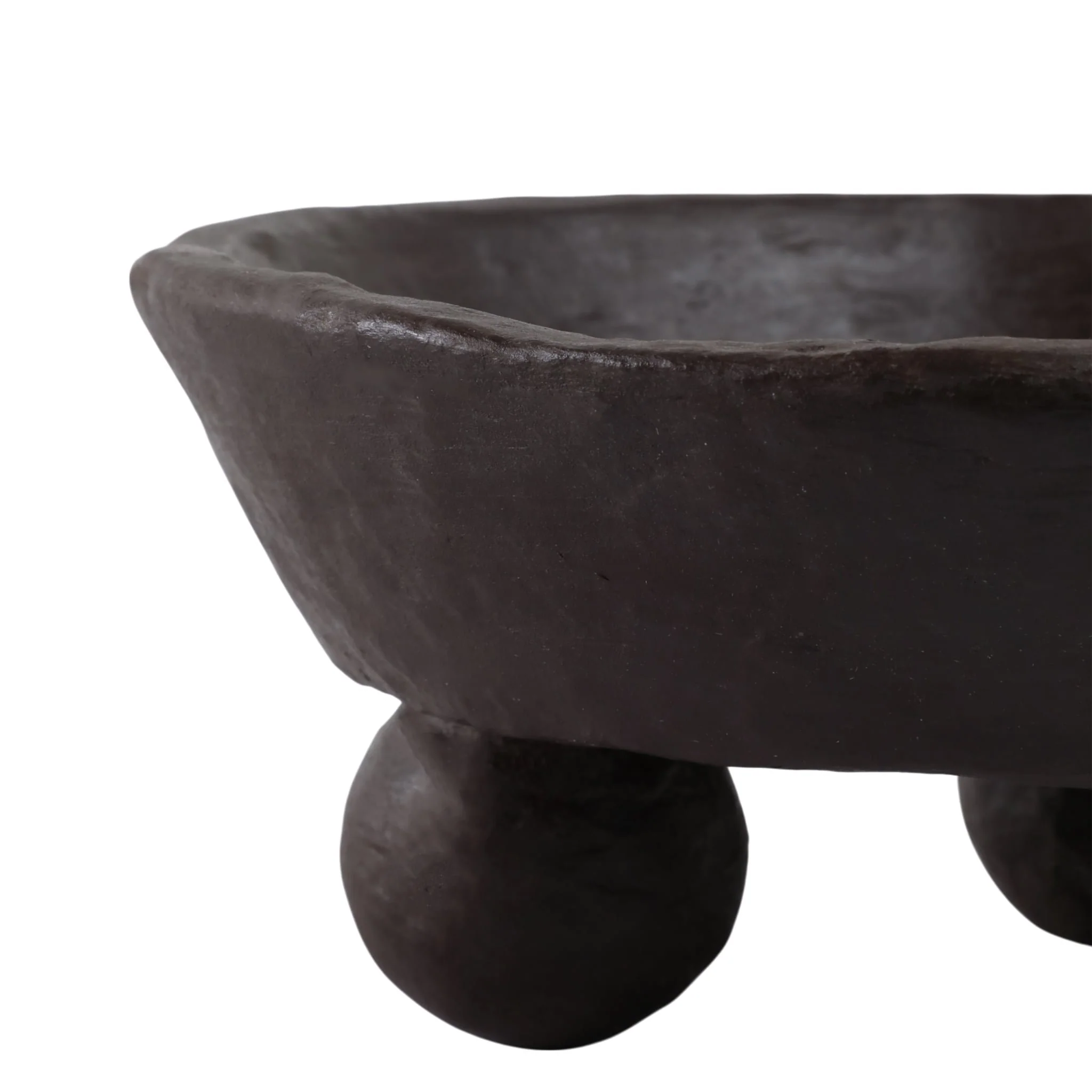 12x12" Paper Mache Knobby Footed Bowl, Brown - Image 4