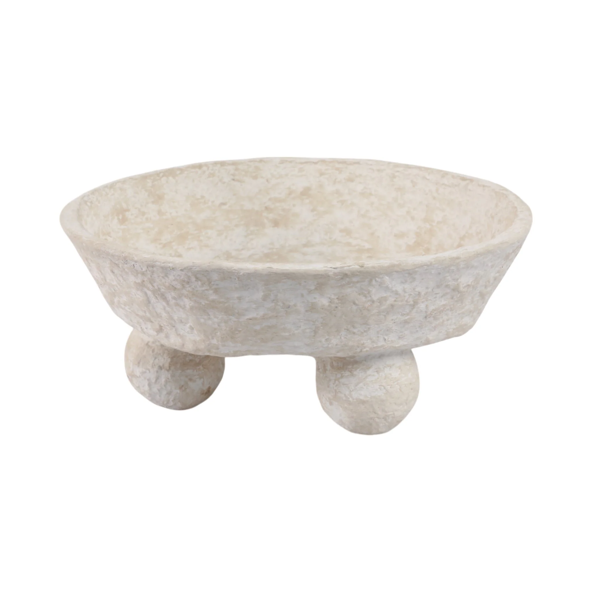 12x12" Paper Mache Knobby Footed Bowl, White - Image 2