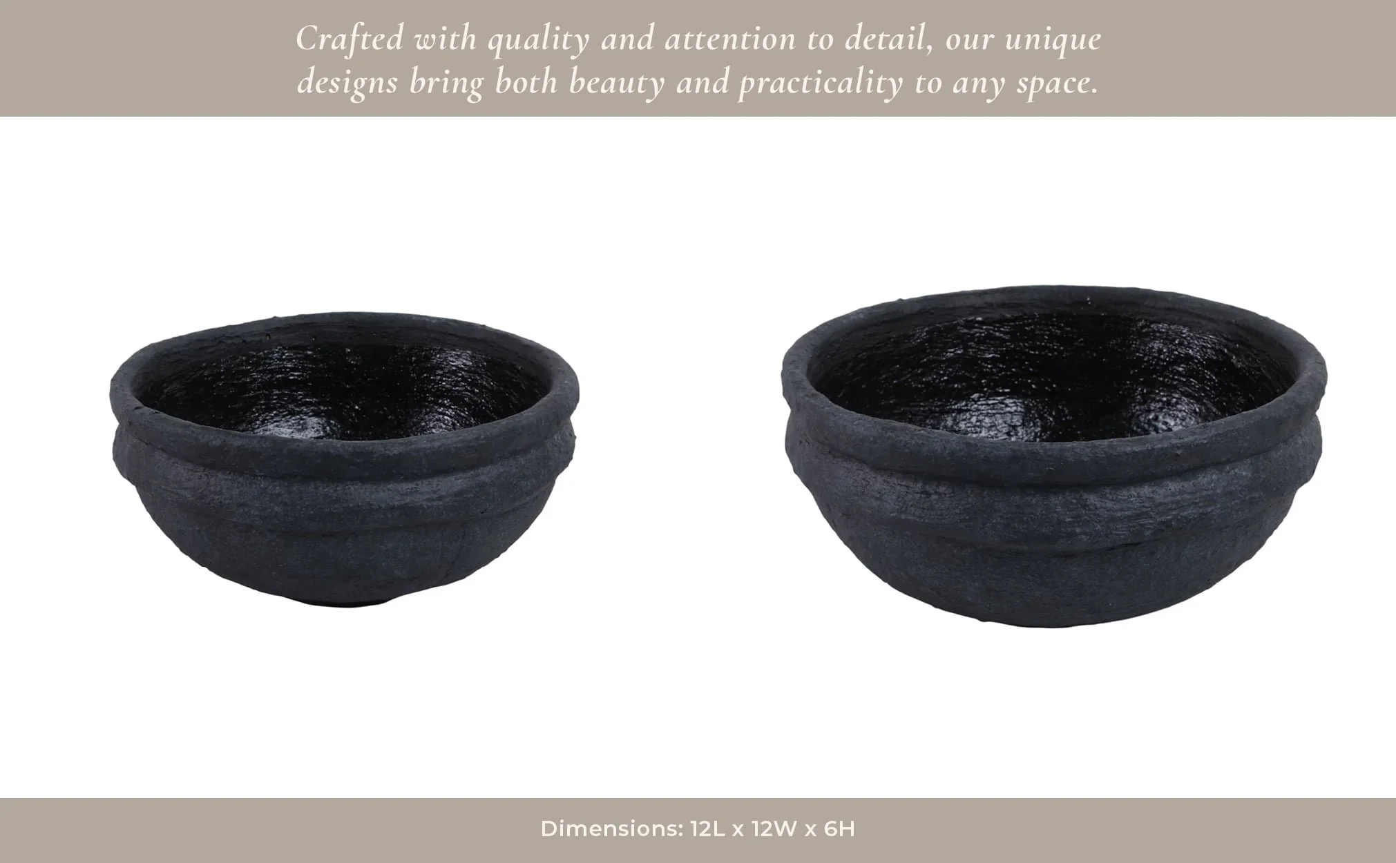 12x12" Textured Bowl, Black - Image 14