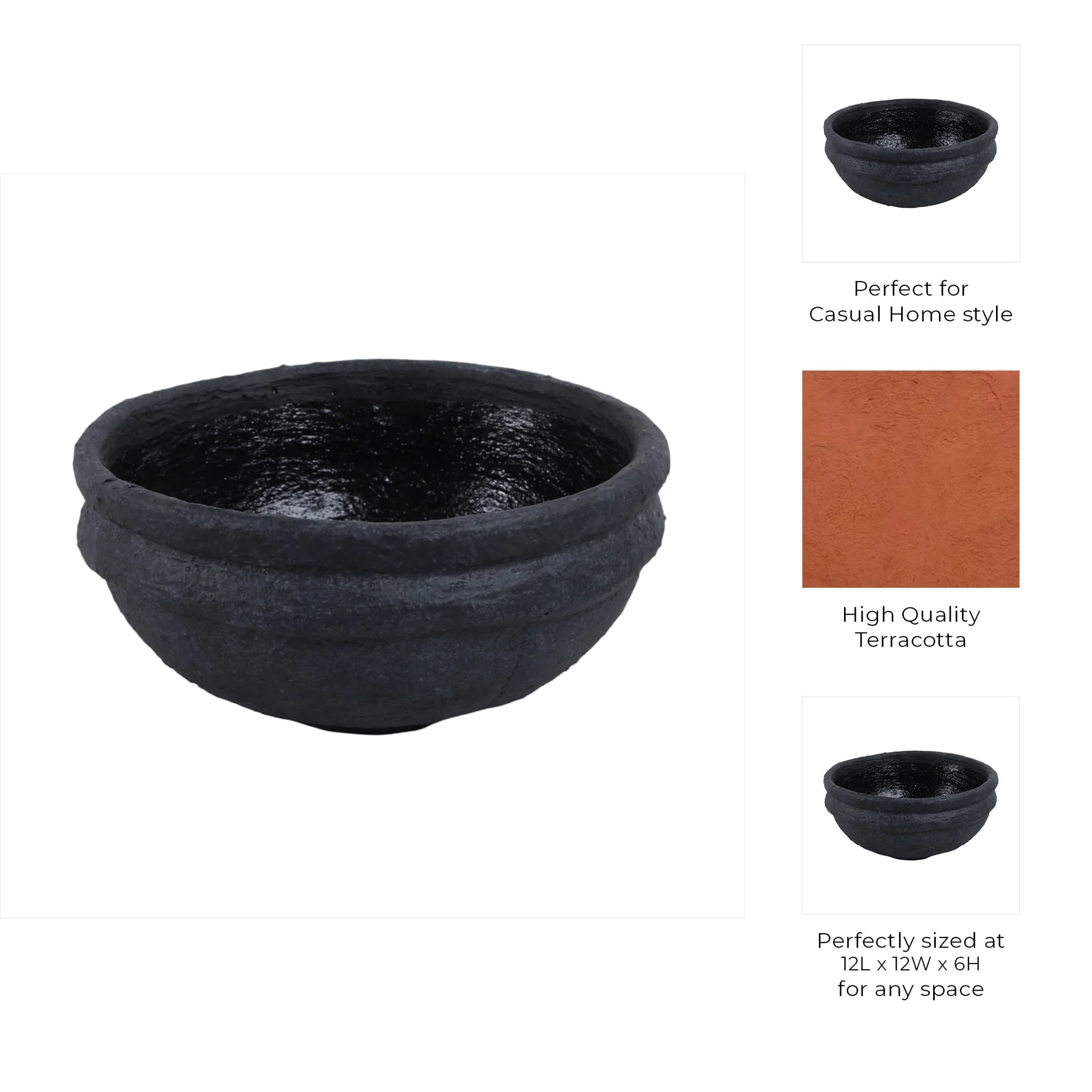 12x12" Textured Bowl, Black - Image 9