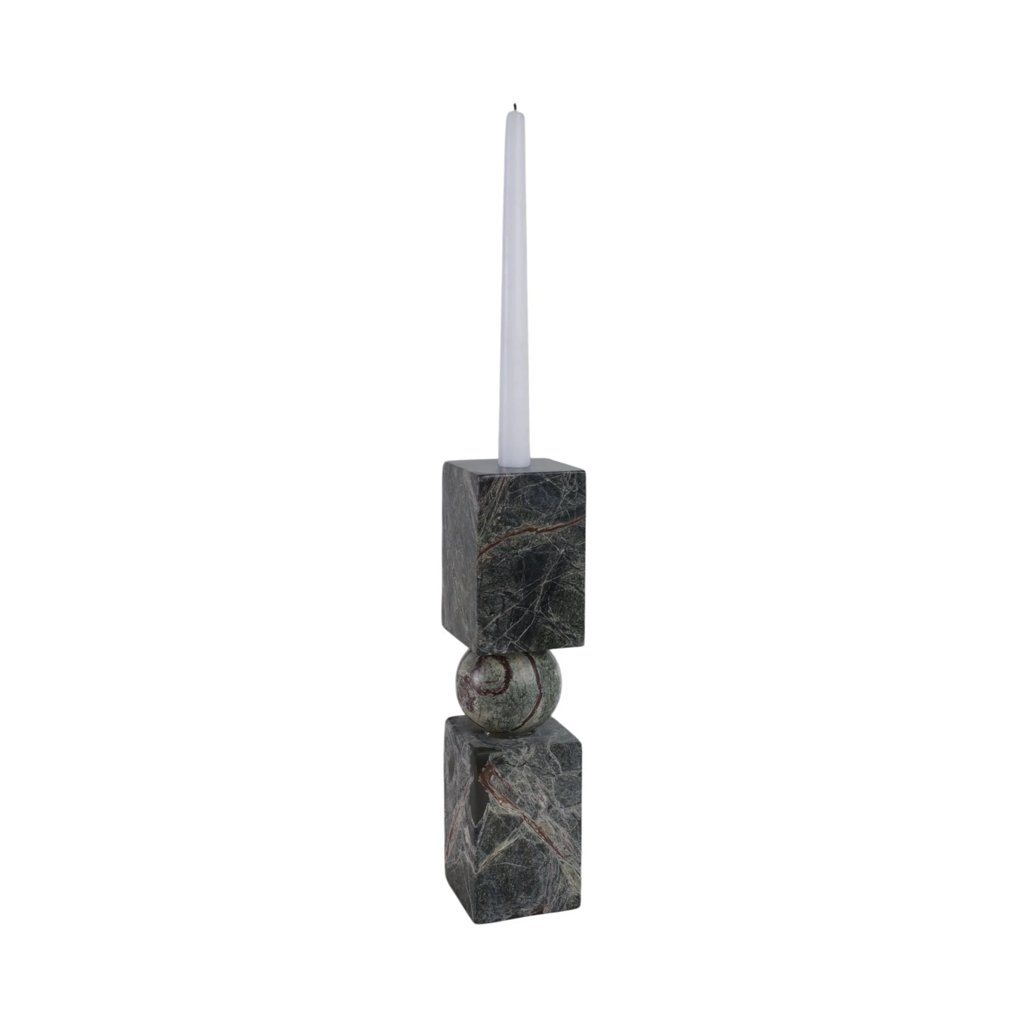12x3" Chunky Marble Taper Holder, Forest Green - Image 2