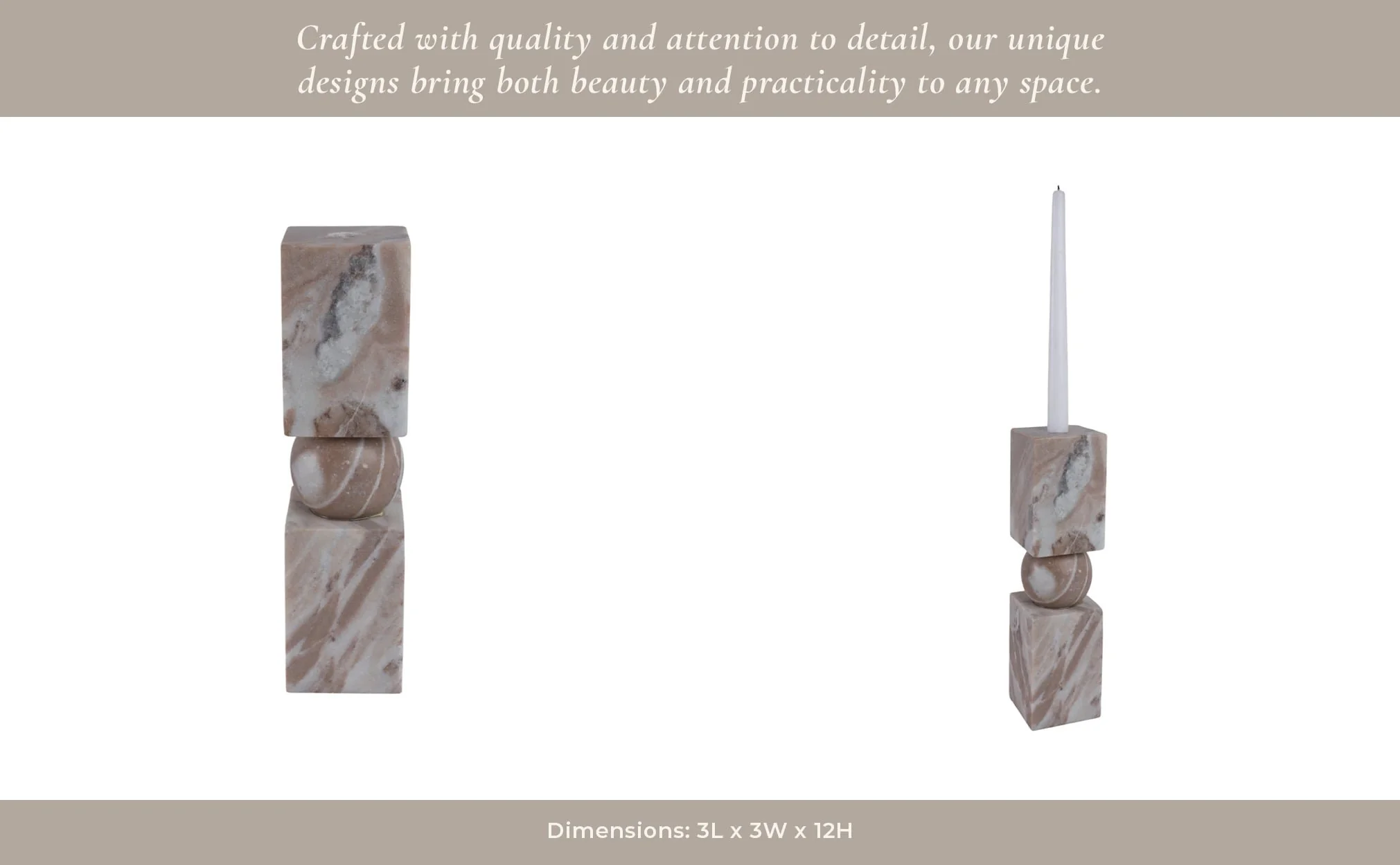 12x3" Chunky Marble Taper Holder, Tan Multi - Image 13