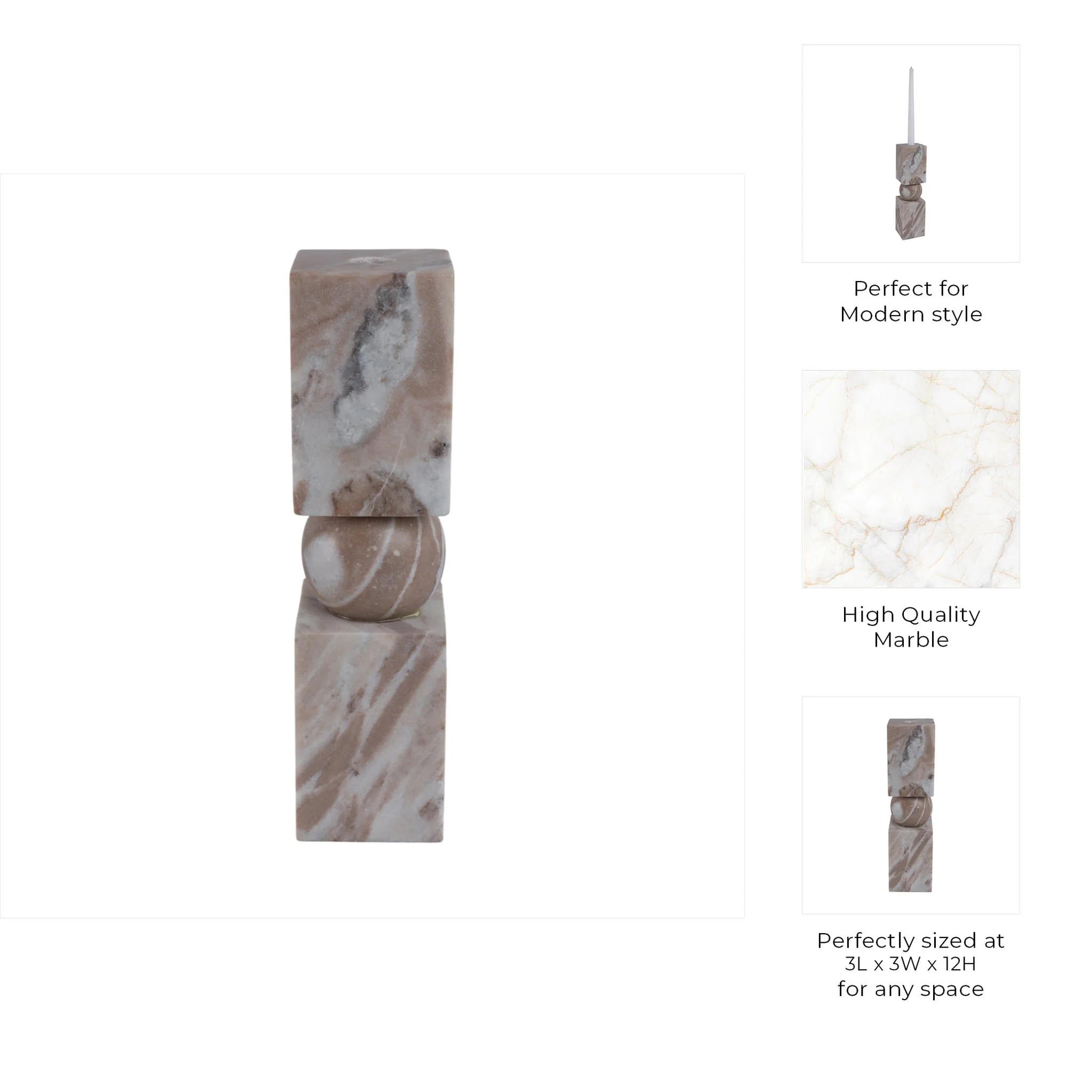 12x3" Chunky Marble Taper Holder, Tan Multi - Image 9