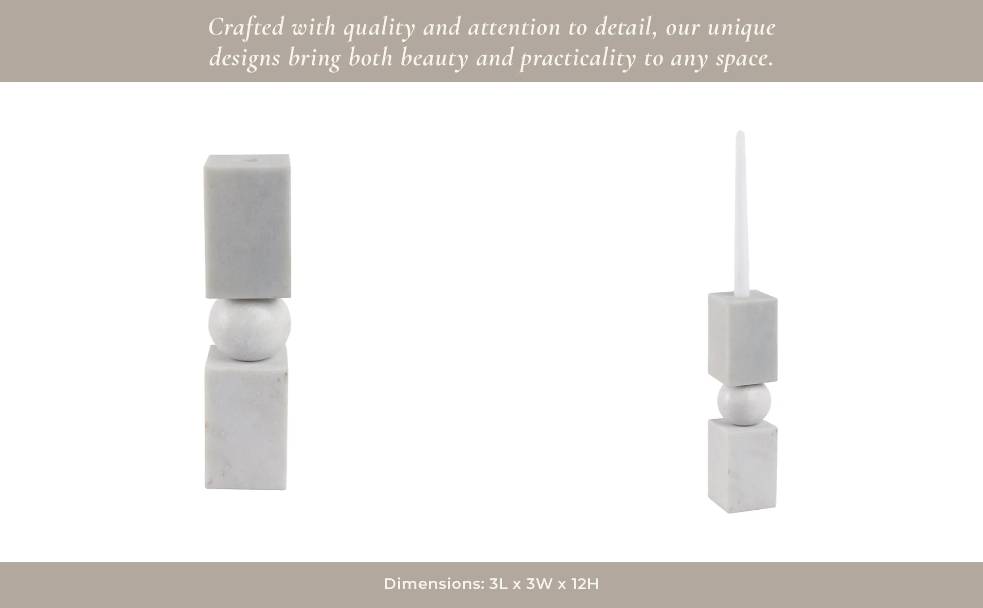 12x3" Chunky Marble Taper Holder, White - Image 12