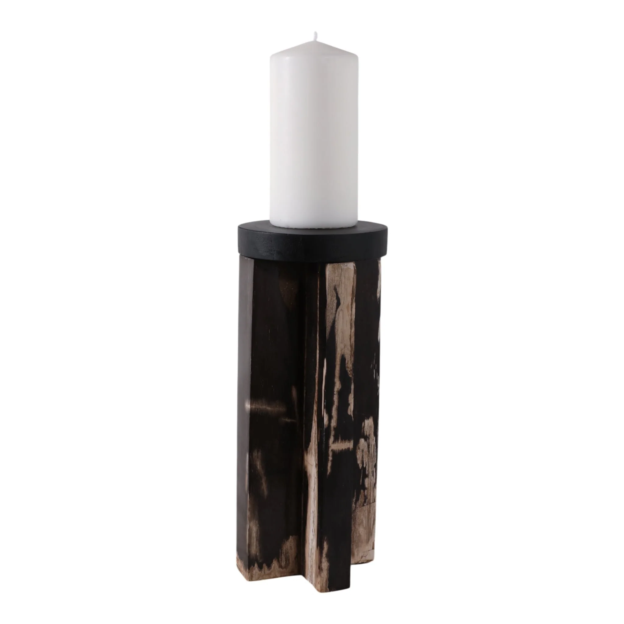 12x5" Petrified Wood Pillar Holder, Brown/black - Image 2