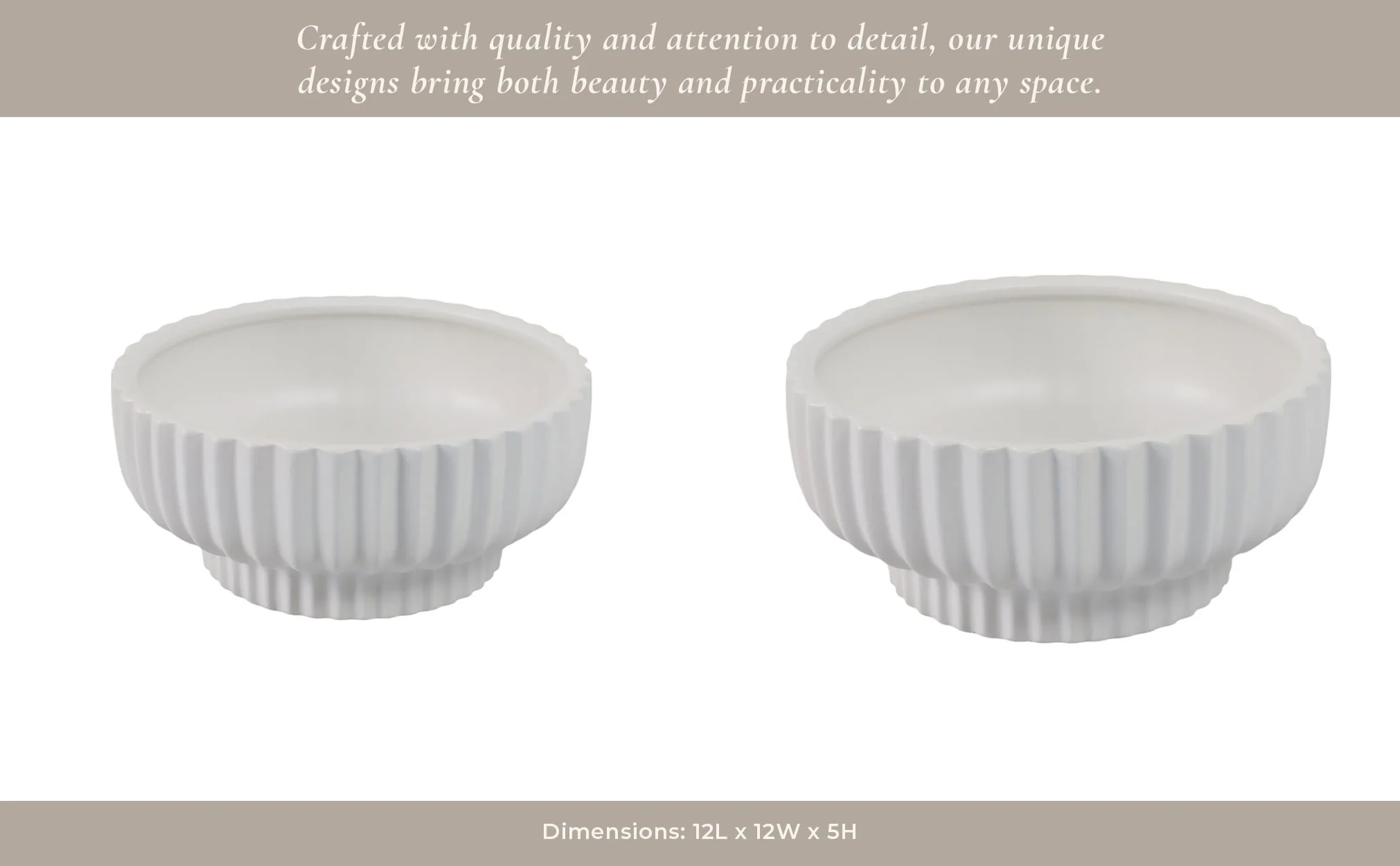 12x5" Ridged Pedestal Bowl, White - Image 14