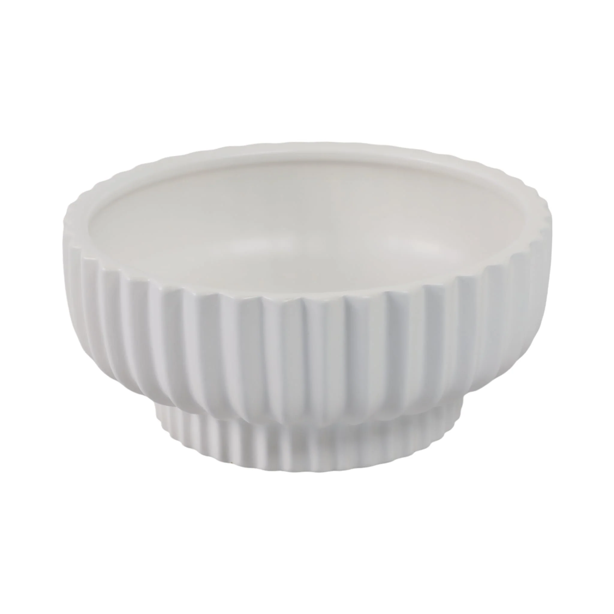 12x5" Ridged Pedestal Bowl, White - Image 2