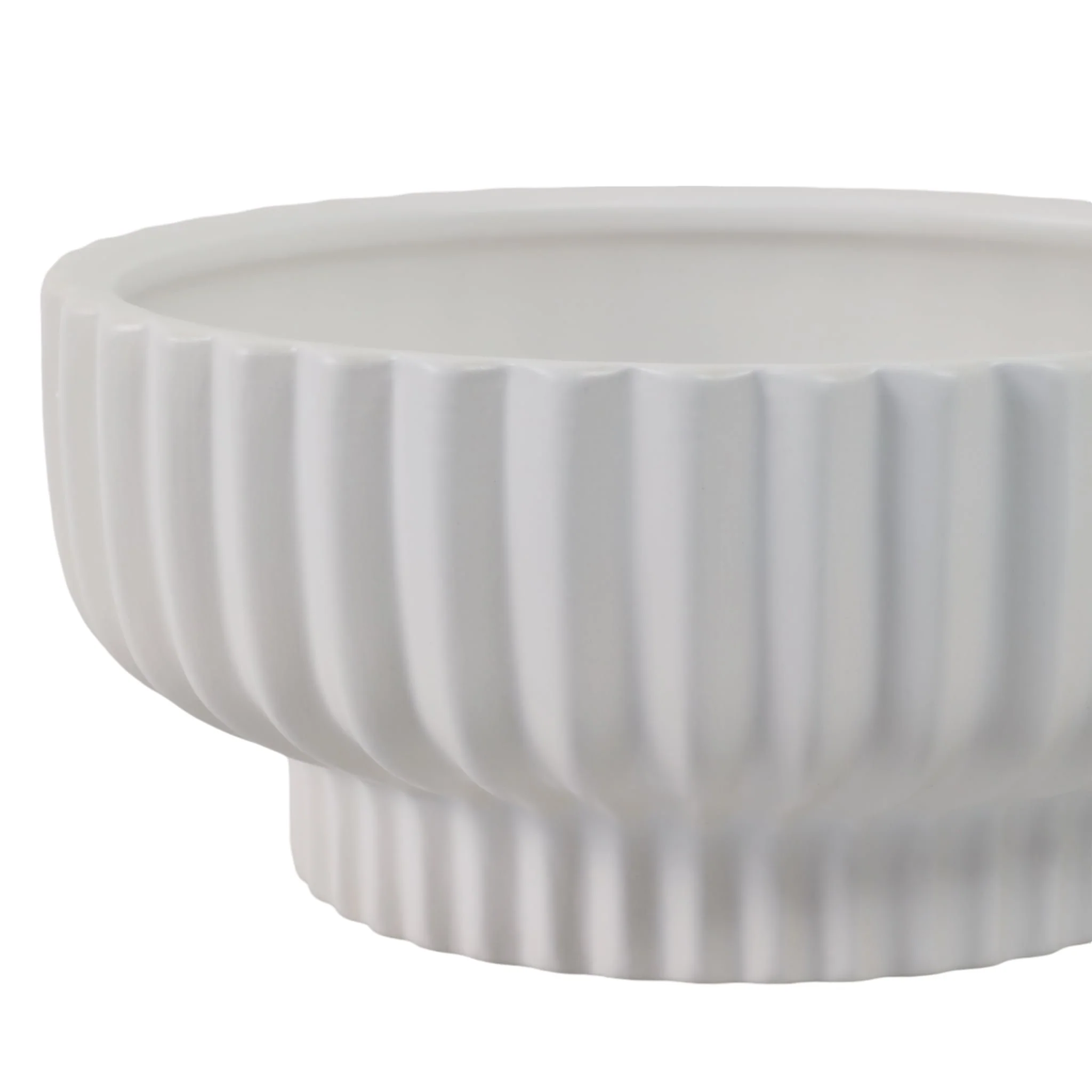 12x5" Ridged Pedestal Bowl, White - Image 5