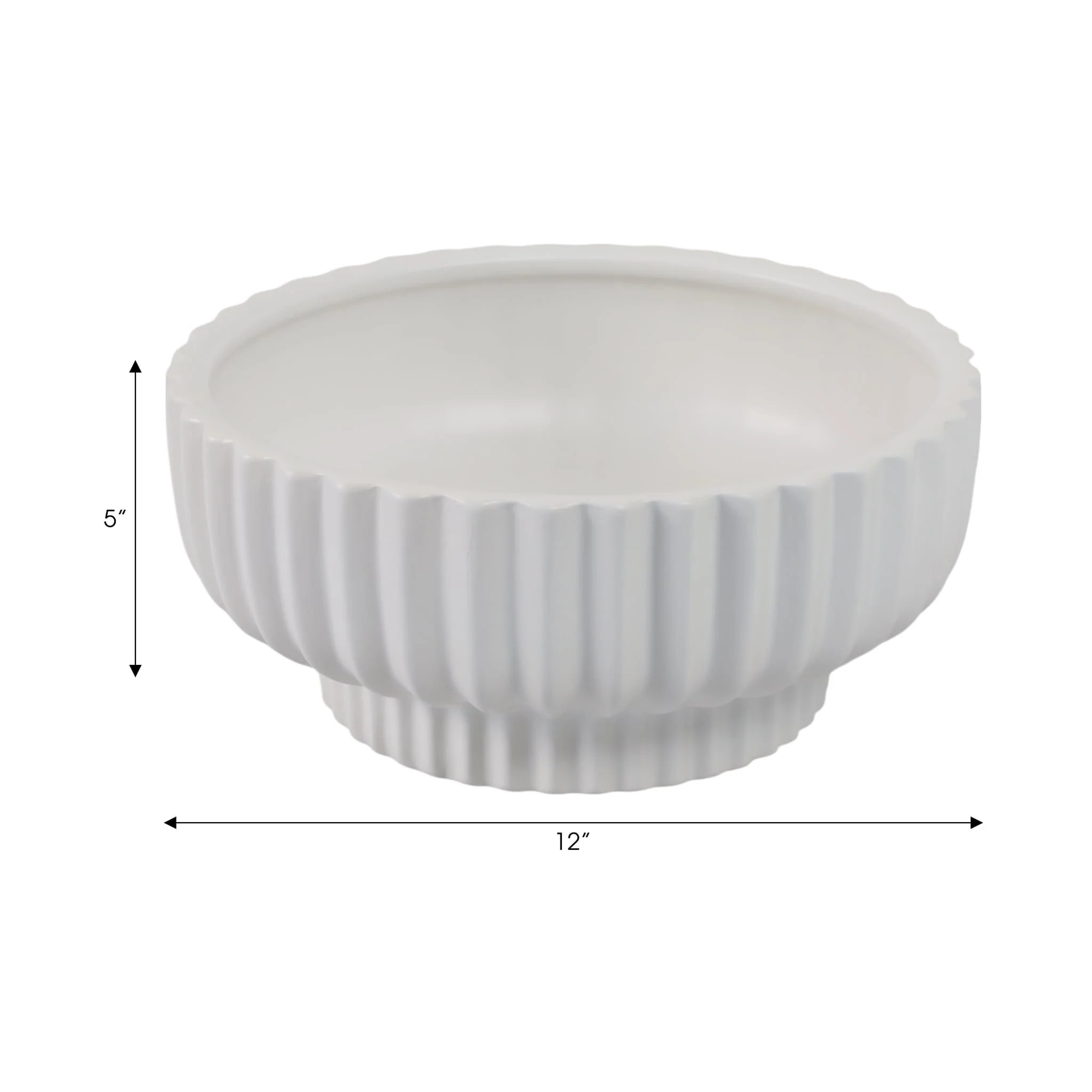 12x5" Ridged Pedestal Bowl, White - Image 8