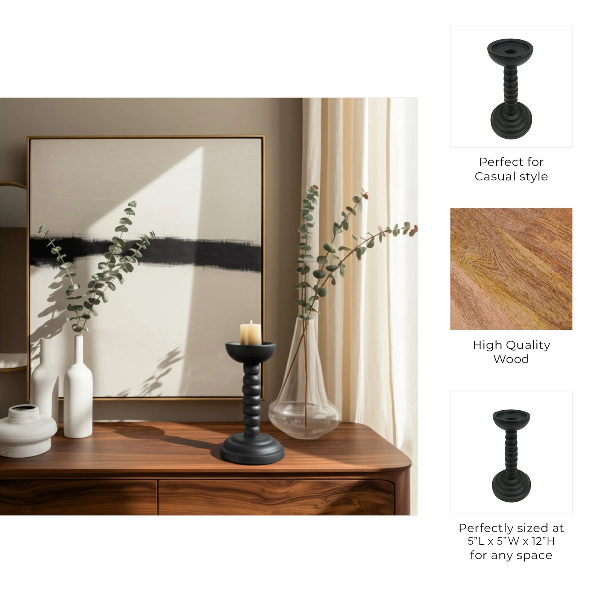 12x5" Stacked Pillar & Taper Holder, Black - Image 2
