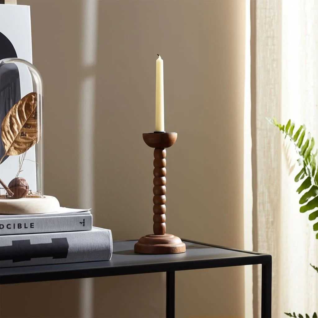 12x5" Stacked Pillar & Taper Holder, Walnut - Image 3