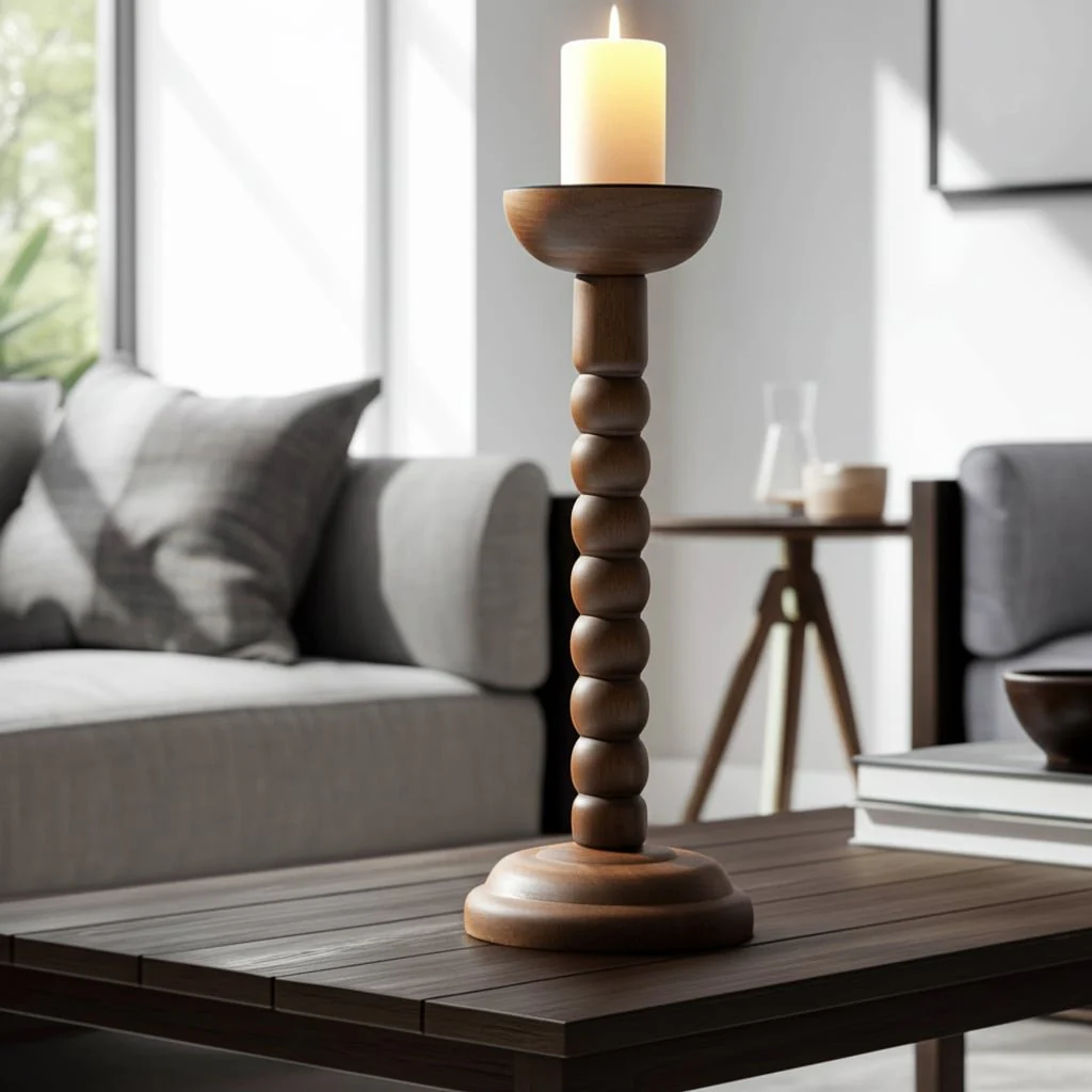 12x5" Stacked Pillar & Taper Holder, Walnut - Image 4