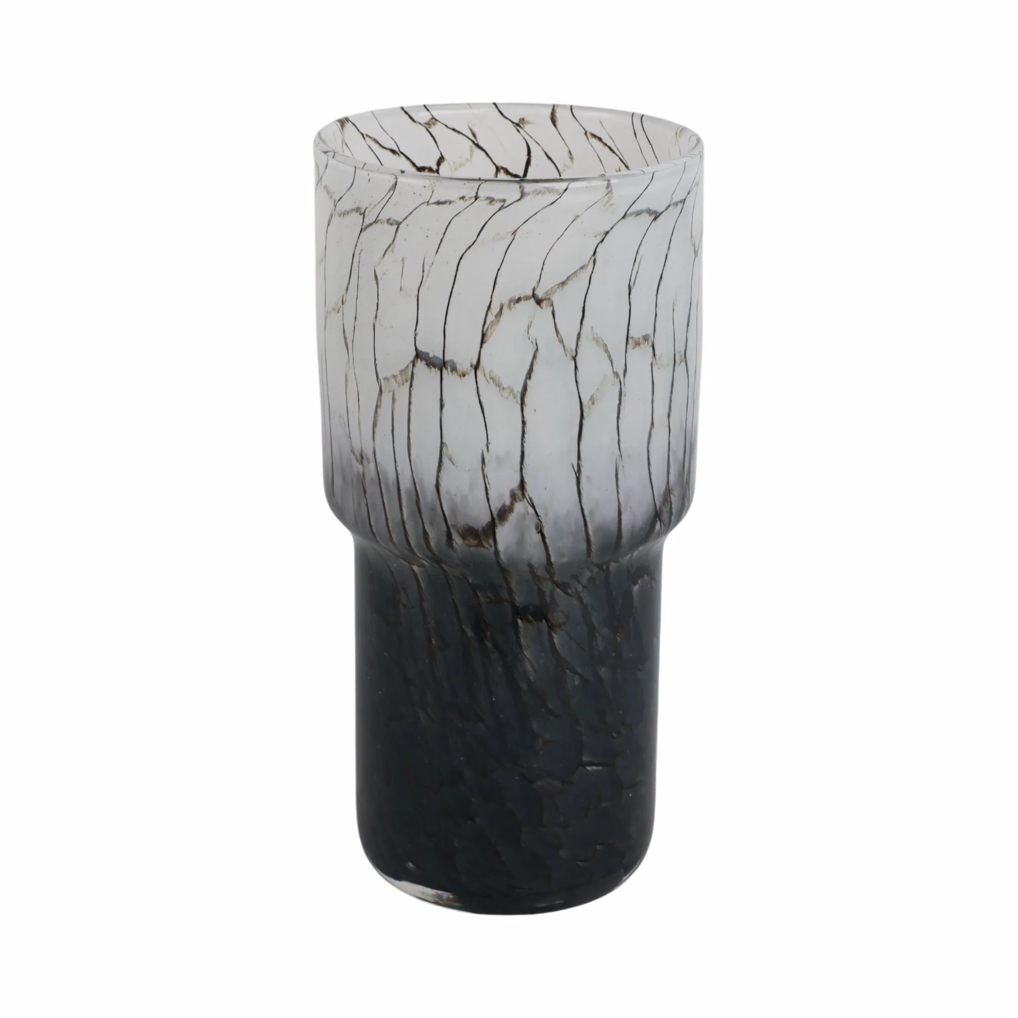 12x6" Abstract Glass Vase With Veining, White/blac - Image 4